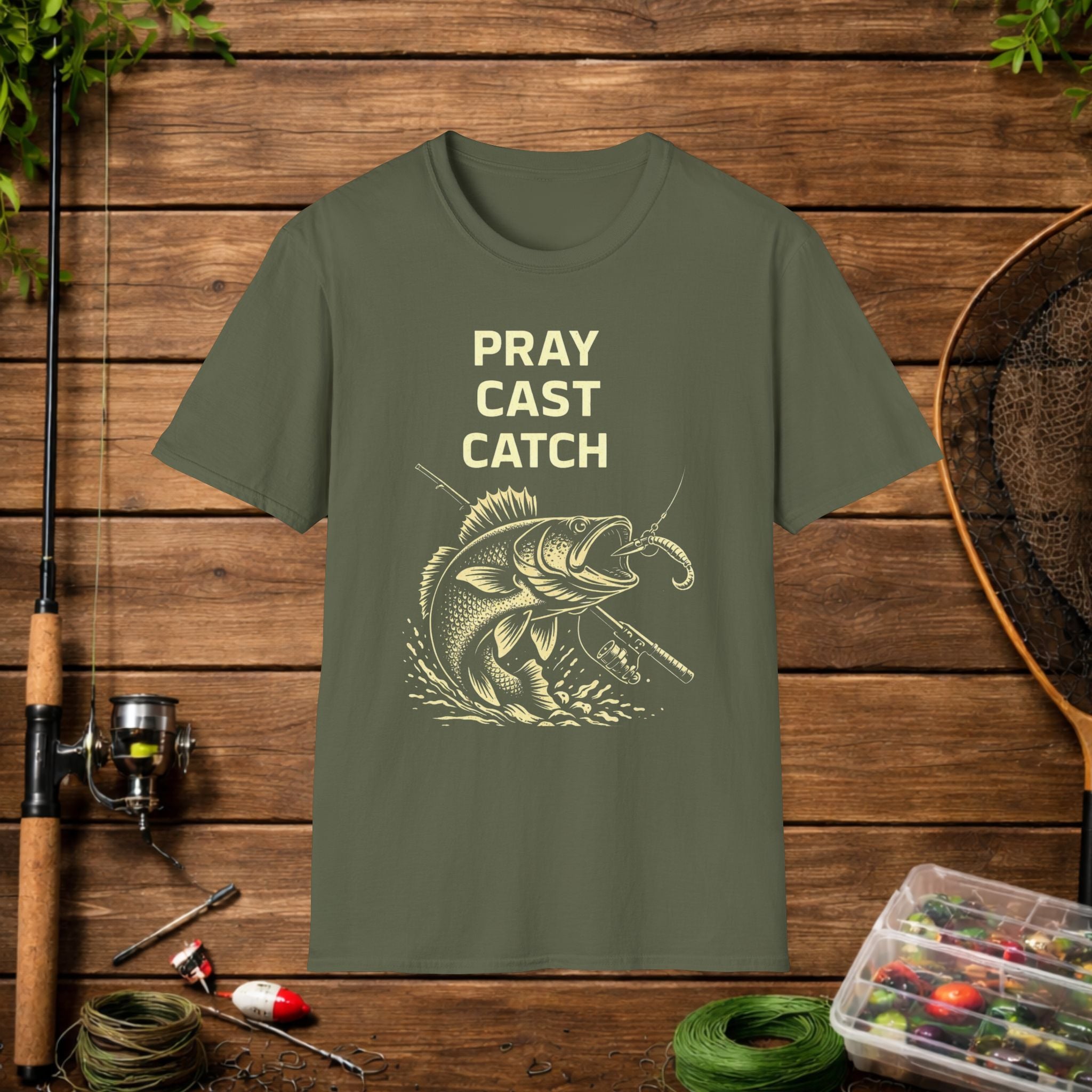 Pray Cast Catch Fishing T-Shirt – Bass Angler Graphic Tee