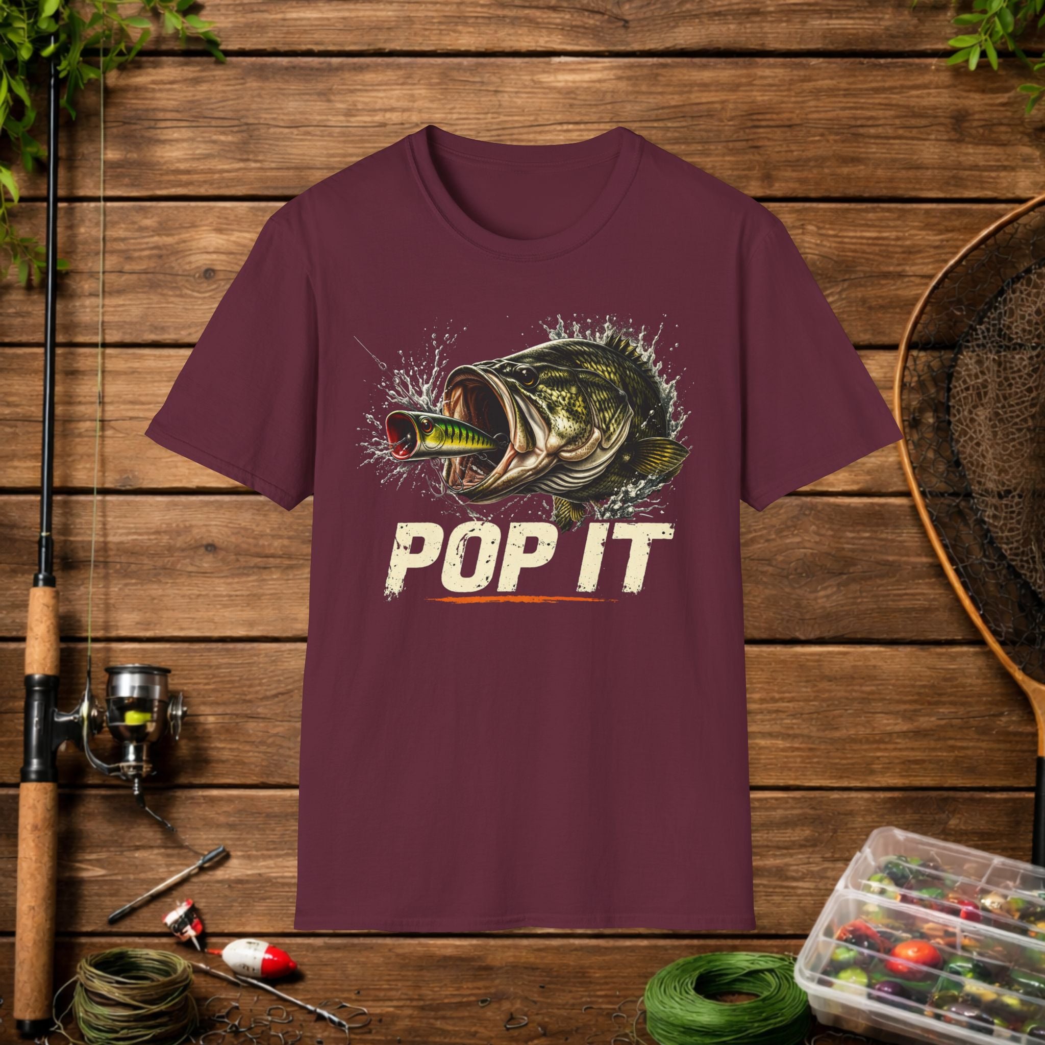 Pop It Bass Fishing Shirt – Topwater Popper Fishing Tee – Bass Strike Fishing Shirt – Topwater Angler Shirt