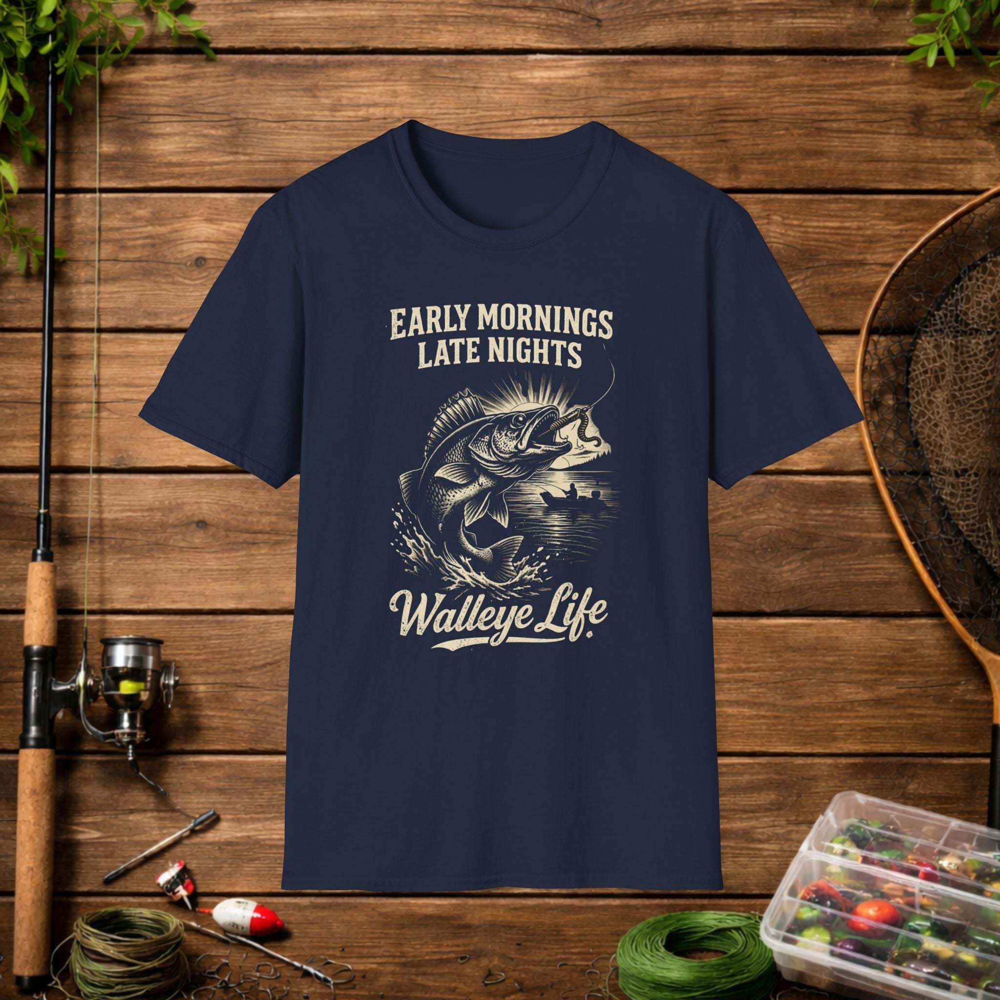 Walleye Life Fishing Shirt – Early Mornings Late Nights Tee – Vintage Walleye Angler Shirt – Fisherman Gift