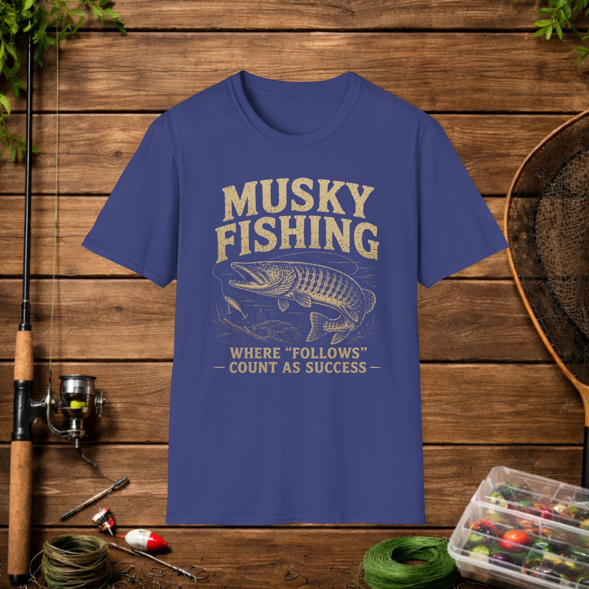 Musky Fishing T-Shirt – "Where 'Follows' Count As Success" Vintage Angler Tee
