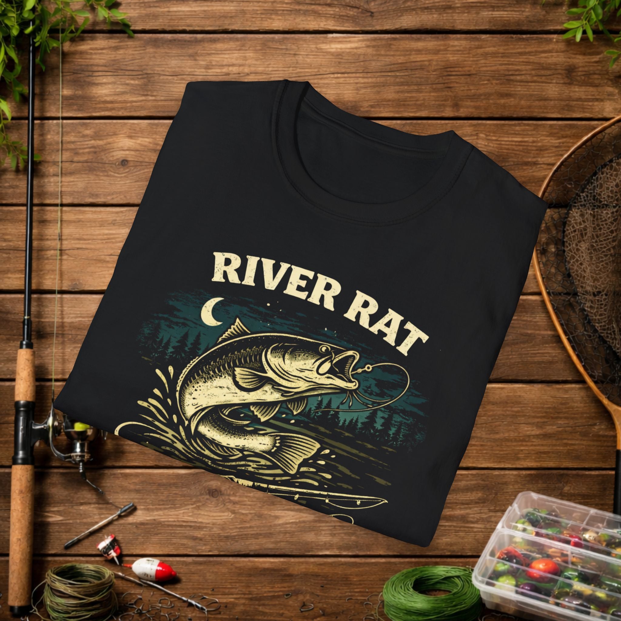 River Rat Catfishing Shirt – Midnight Catfishing Club Tee – Night Fishing T-Shirt – Catfish Angler Gift