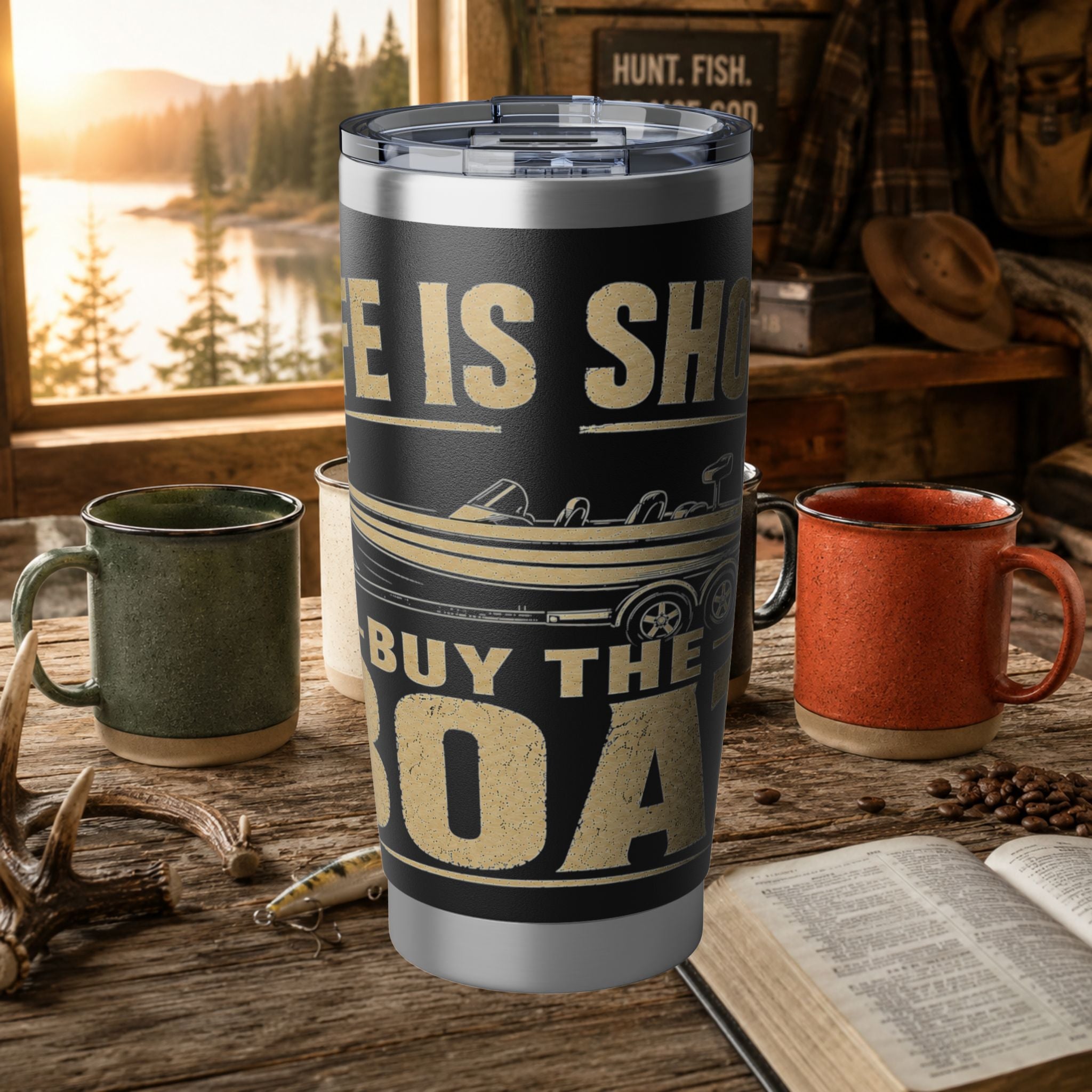 Fishing Quote 20oz Tumbler - "Life is Short, Buy the Boat" Insulated Travel Mug