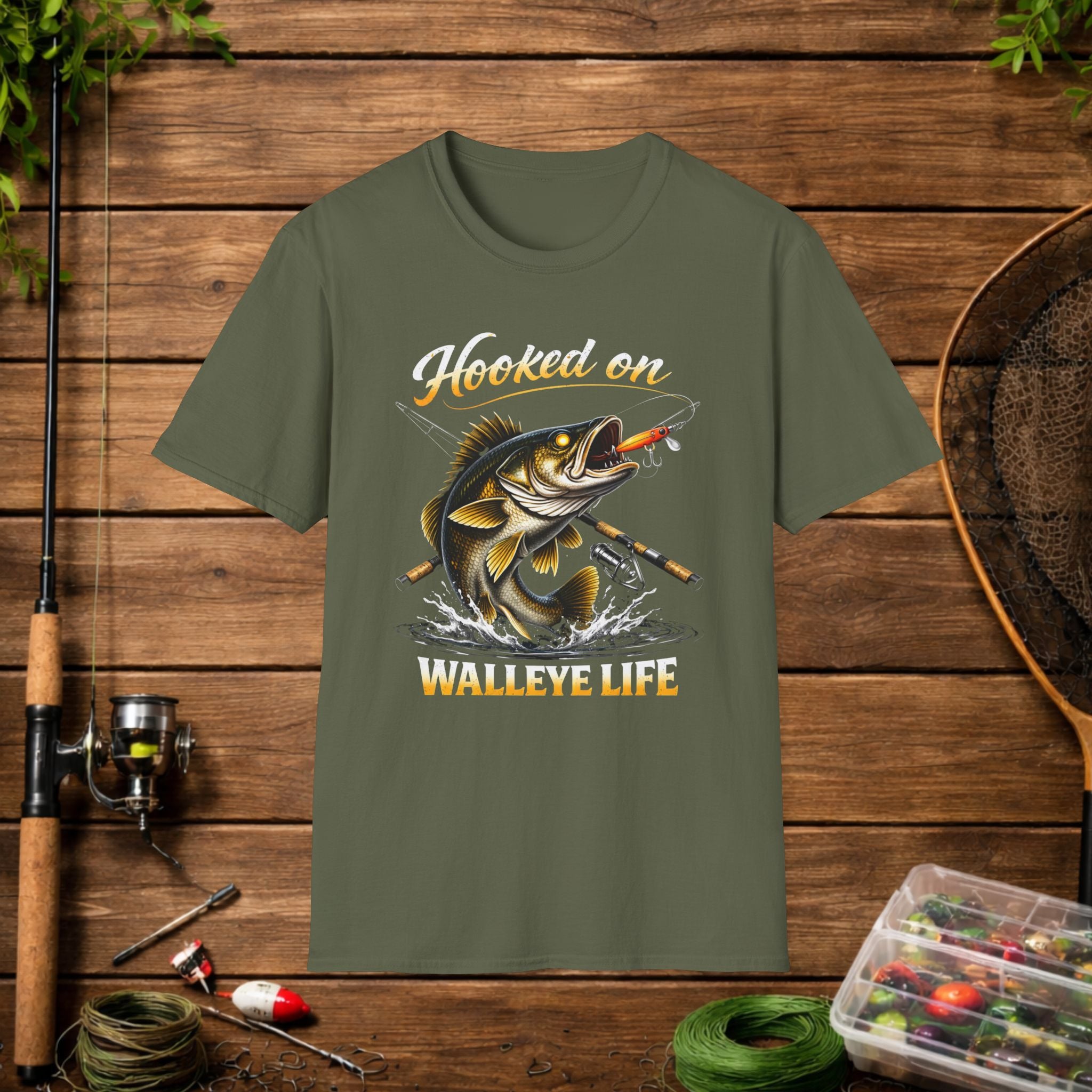 Hooked on Walleye Life Fishing Shirt – Walleye Angler Tee – Funny Walleye Fishing Apparel – Fisherman Gift