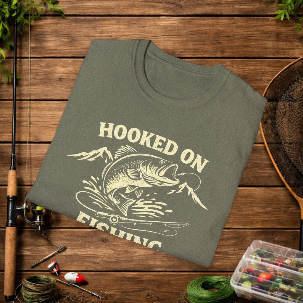 Hooked on Fishing Shirt – Bass Fishing T-Shirt – Funny Angler Tee – Largemouth Bass Fisherman Gift – Lake Fishing Shirt