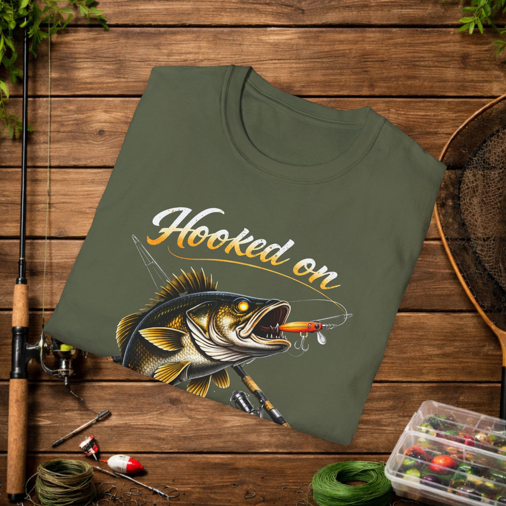 Hooked on Walleye Life Fishing Shirt – Walleye Angler Tee – Funny Walleye Fishing Apparel – Fisherman Gift