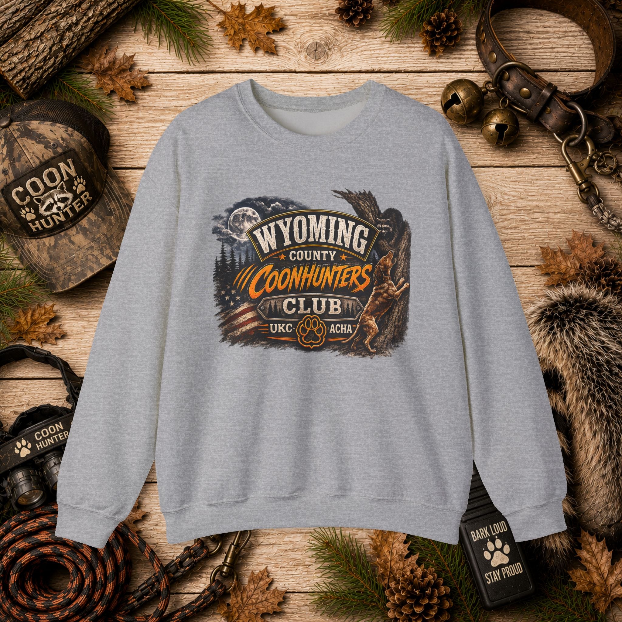 Wyoming County Coonhunters Club Sweatshirt Daul print Banner front/Badge back