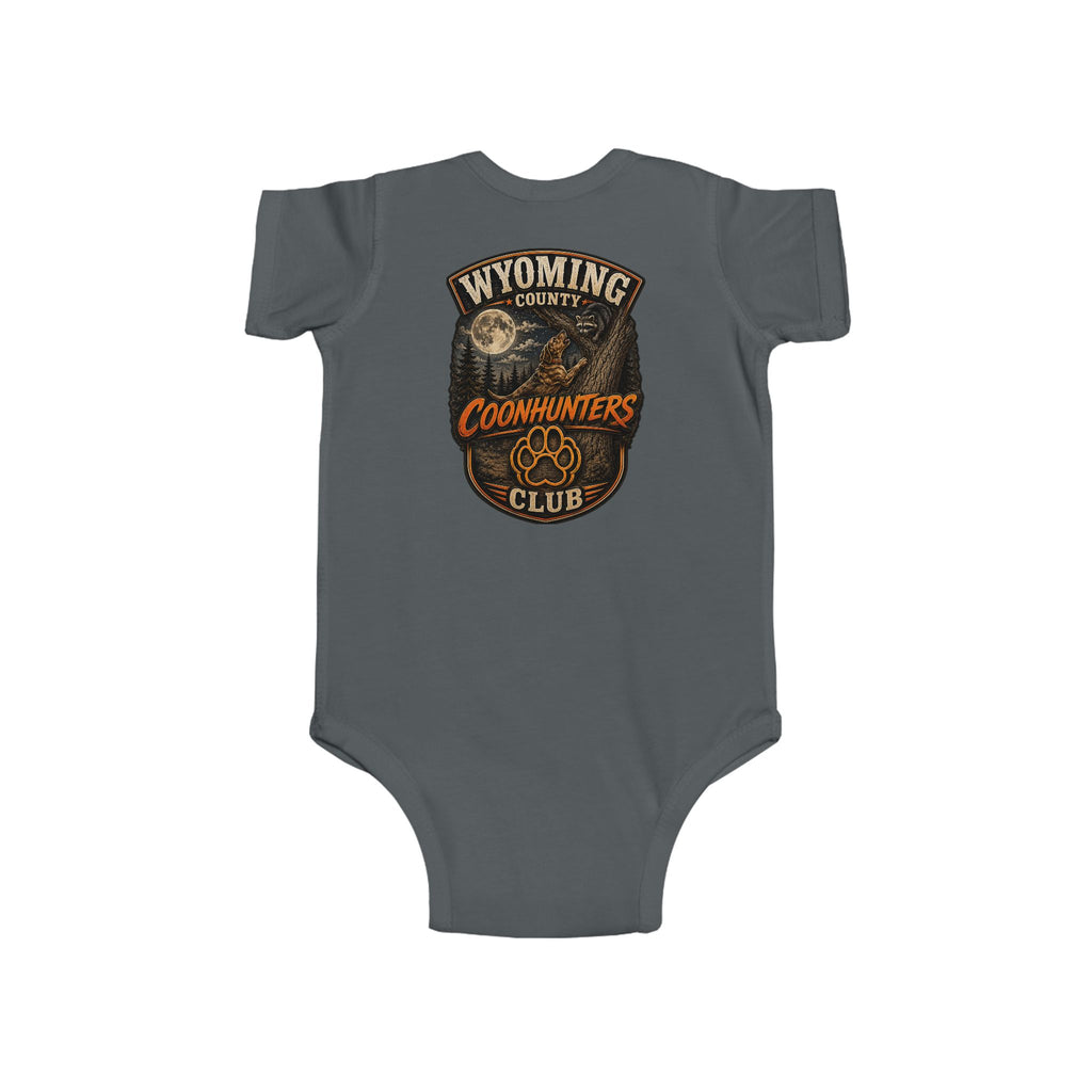 Wyoming Coonhunters Club Infant Bodysuit — Baby Onesie with Vintage Coonhound Patch