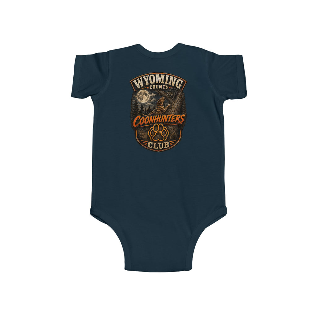 Wyoming Coonhunters Club Infant Bodysuit — Baby Onesie with Vintage Coonhound Patch