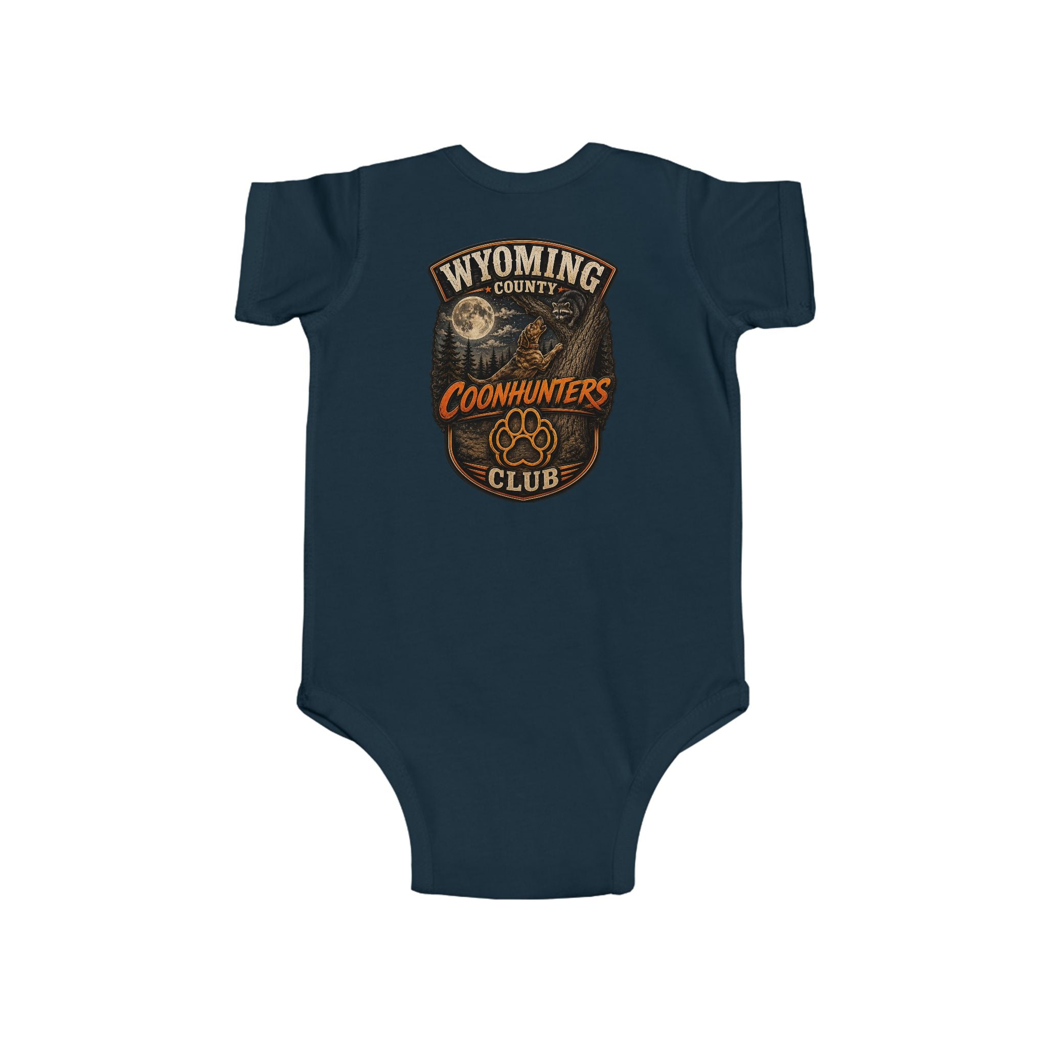 Wyoming Coonhunters Club Infant Bodysuit — Baby Onesie with Vintage Coonhound Patch