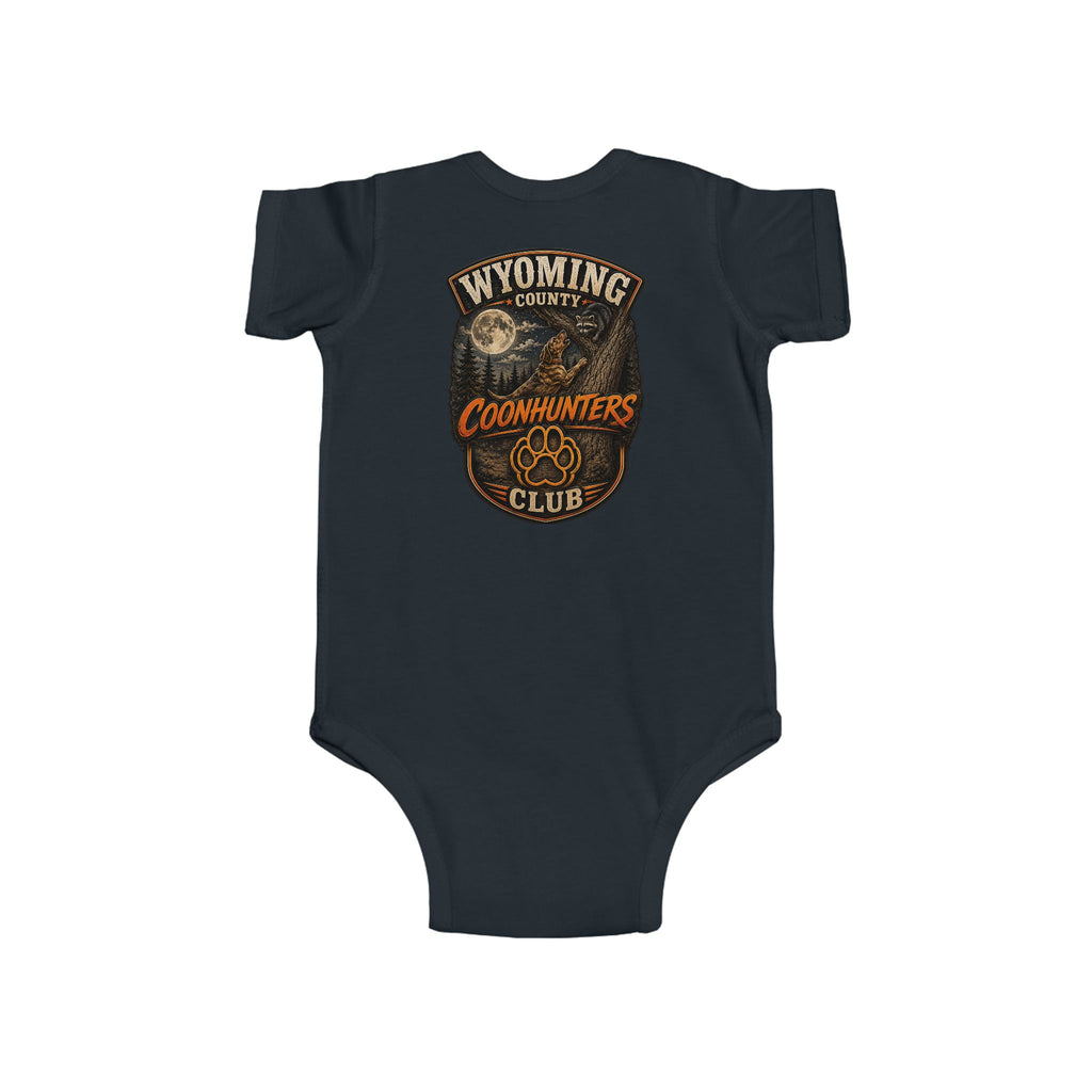 Wyoming Coonhunters Club Infant Bodysuit — Baby Onesie with Vintage Coonhound Patch