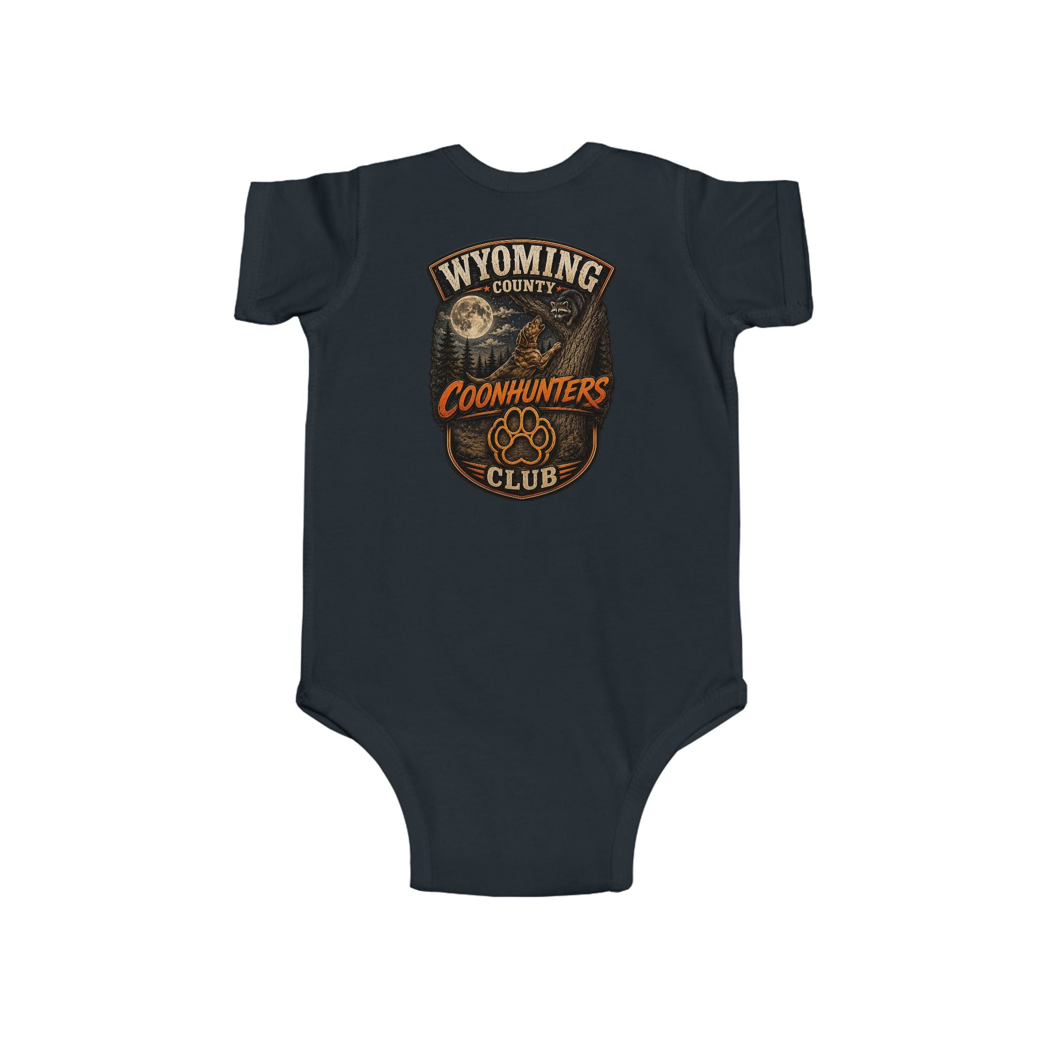 Wyoming Coonhunters Club Infant Bodysuit — Baby Onesie with Vintage Coonhound Patch
