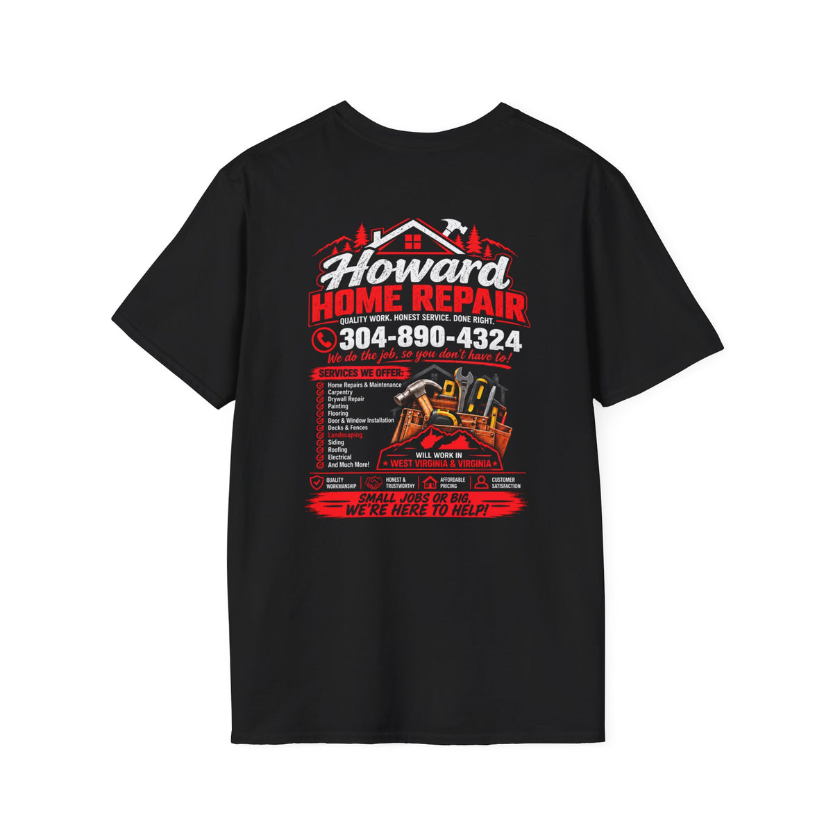 Home Repair T-Shirt — Howard Home Repair Crew Tee with Phone Number