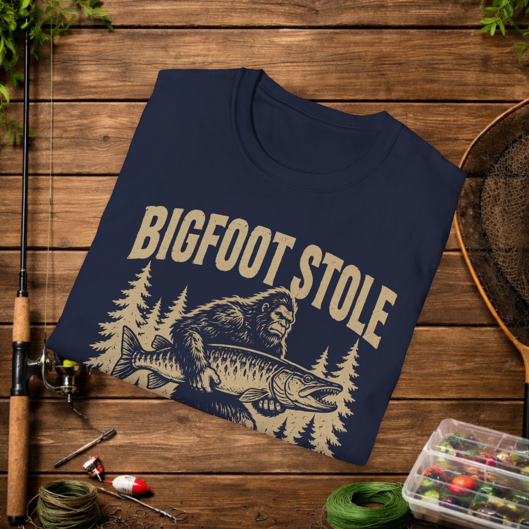 Bigfoot Stole My Musky T-Shirt — Funny Fishing Muskie Tee for Anglers