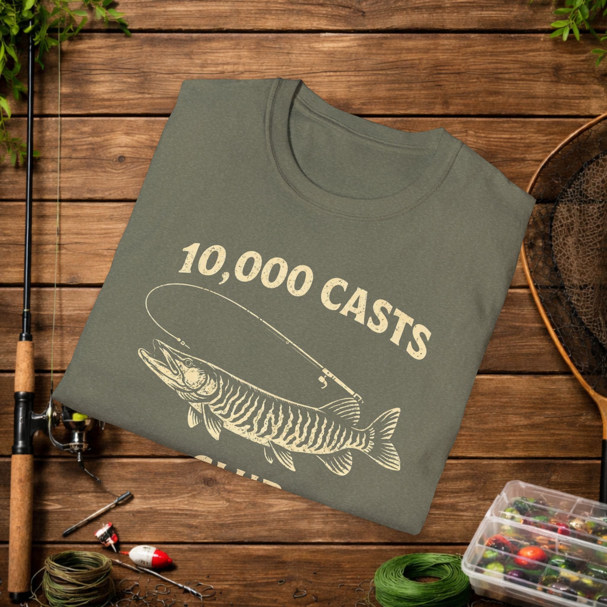 Musky Fishing Shirt – 10,000 Casts Club – Muskellunge Angler Tee – Vintage Musky Design – Hardcore Fishing Apparel