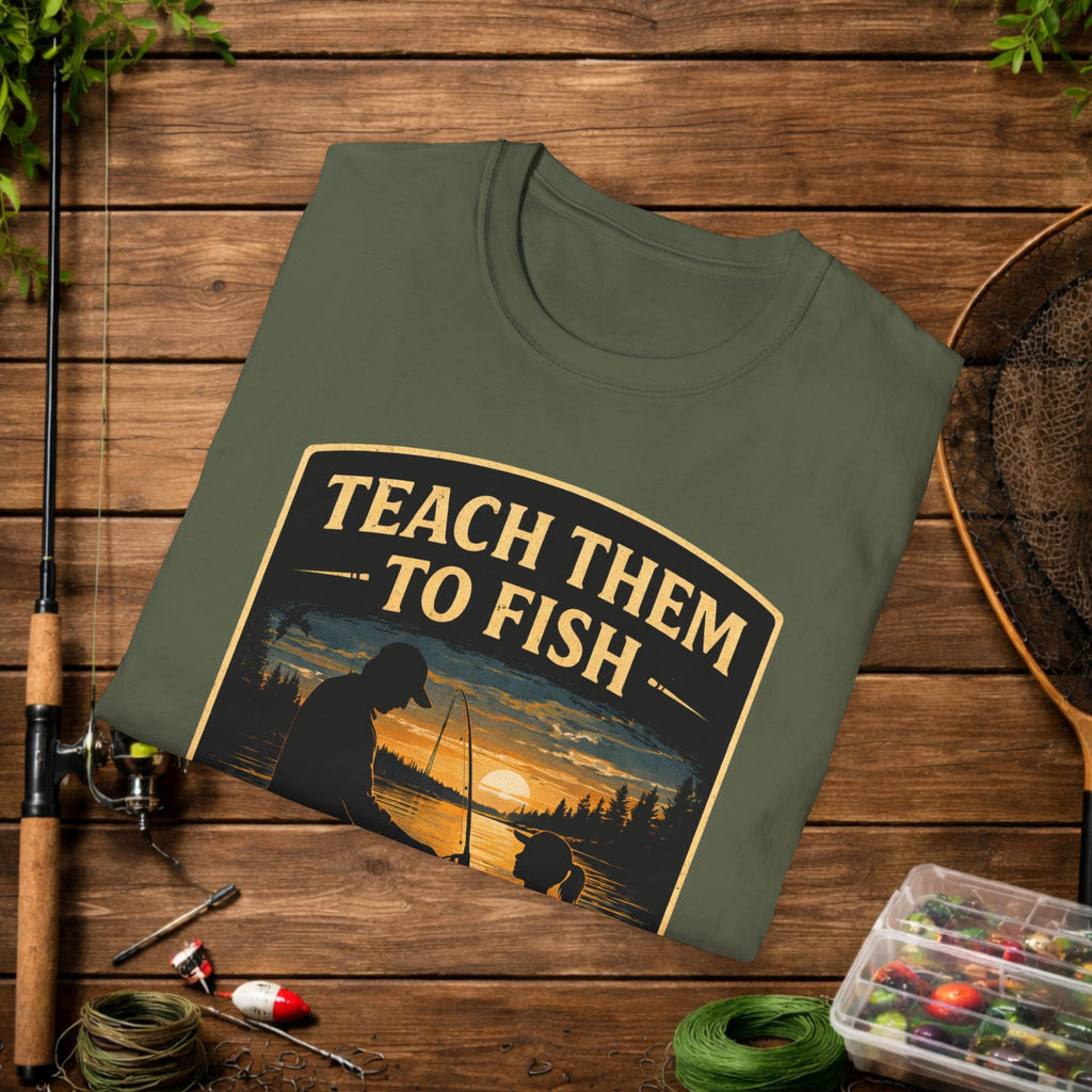 Teach Them to Fish T-Shirt — Father & Child Fishing Badge Tee