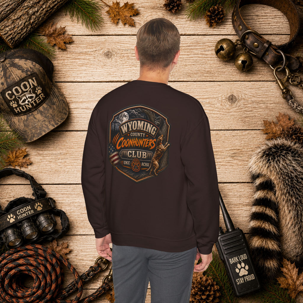 Wyoming County Coonhunters Club Sweatshirt Daul print Banner front/Badge back