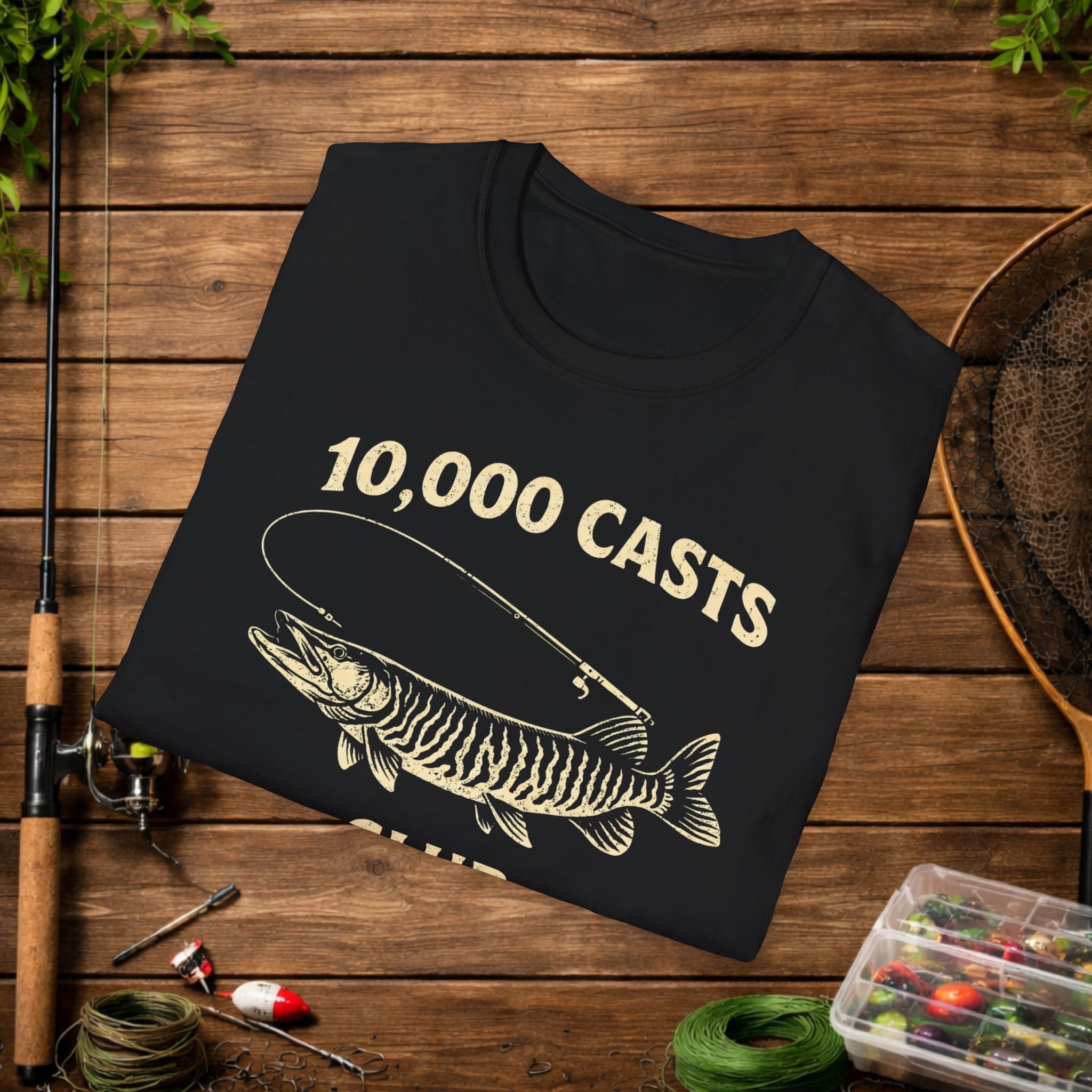 Musky Fishing Shirt – 10,000 Casts Club – Muskellunge Angler Tee – Vintage Musky Design – Hardcore Fishing Apparel