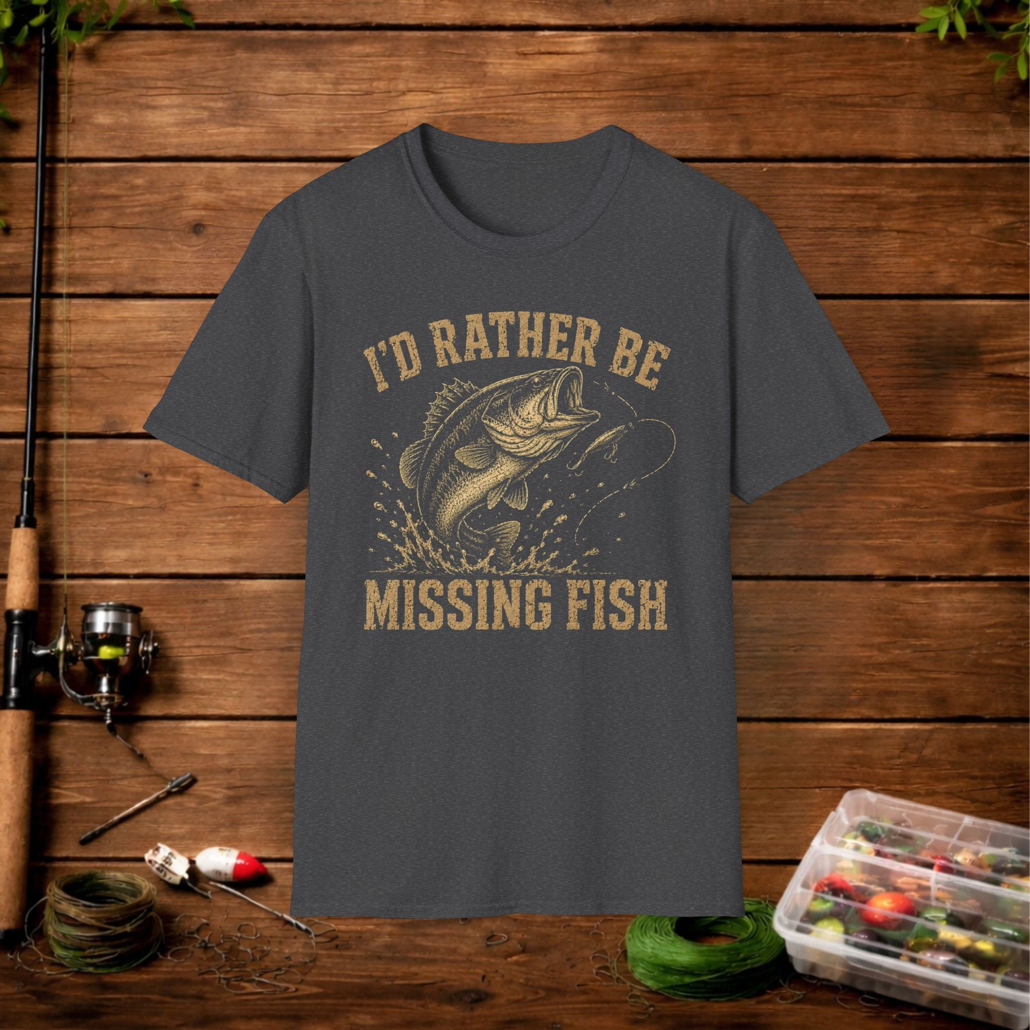 Fishing T-Shirt — "I'd Rather Be Missing Fish" Vintage Bass Graphic Tee