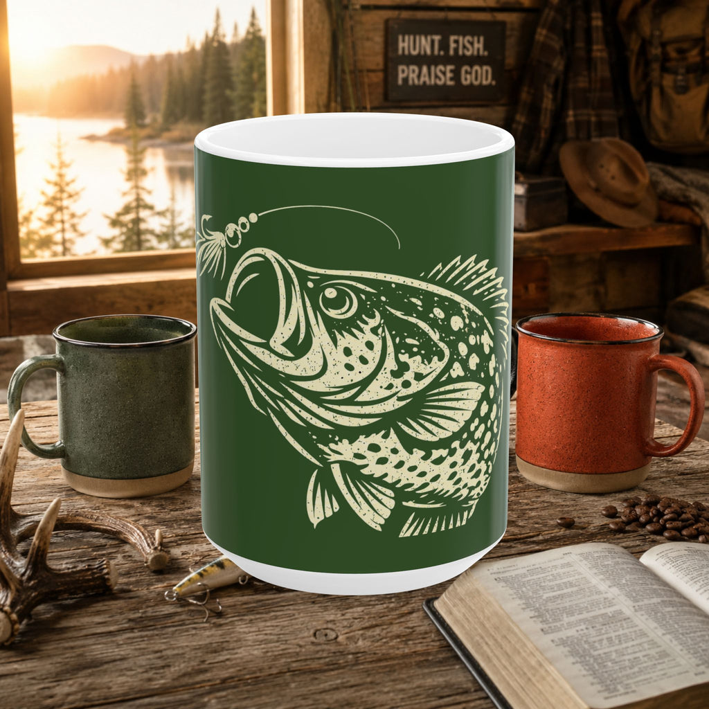 Black Crappie Fishing Ceramic Mug – Vintage Angler Coffee Cup | Gift for Fishermen | 11oz & 15oz
