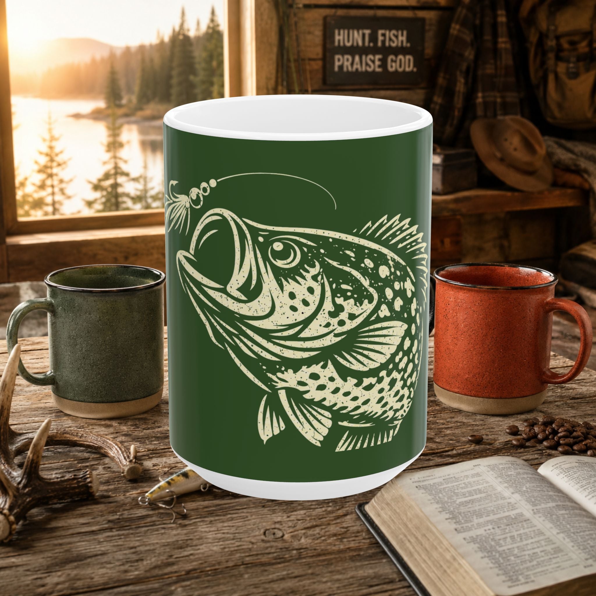 Black Crappie Fishing Ceramic Mug – Vintage Angler Coffee Cup | Gift for Fishermen | 11oz & 15oz