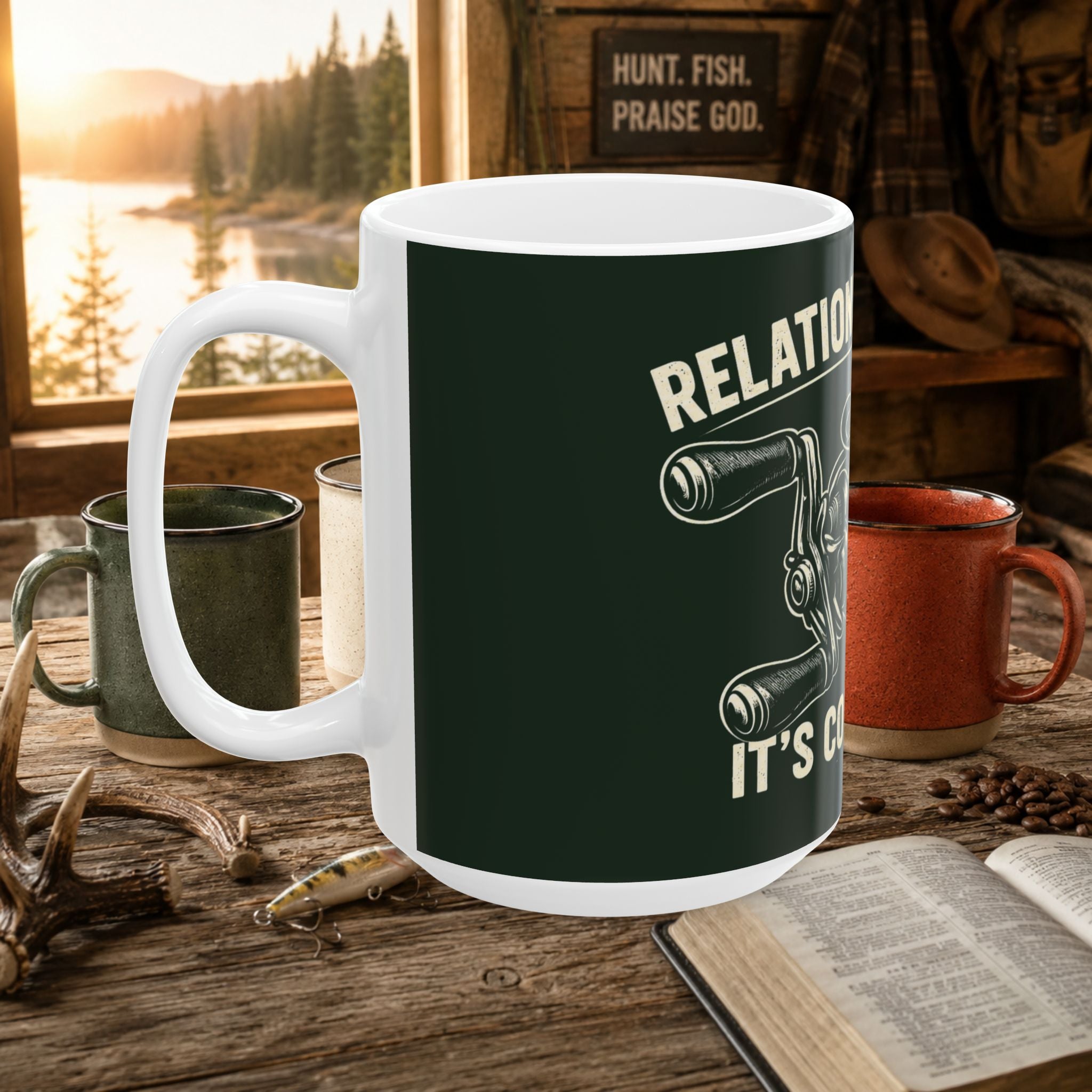 Fishing Mug - "Relationship Status: It’s Complicated" Ceramic Coffee Cup (11oz/15oz)