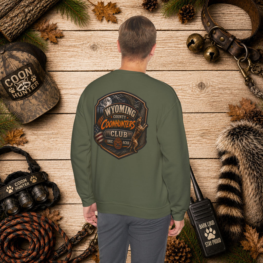 Wyoming County Coonhunters Club Sweatshirt Daul print Banner front/Badge back