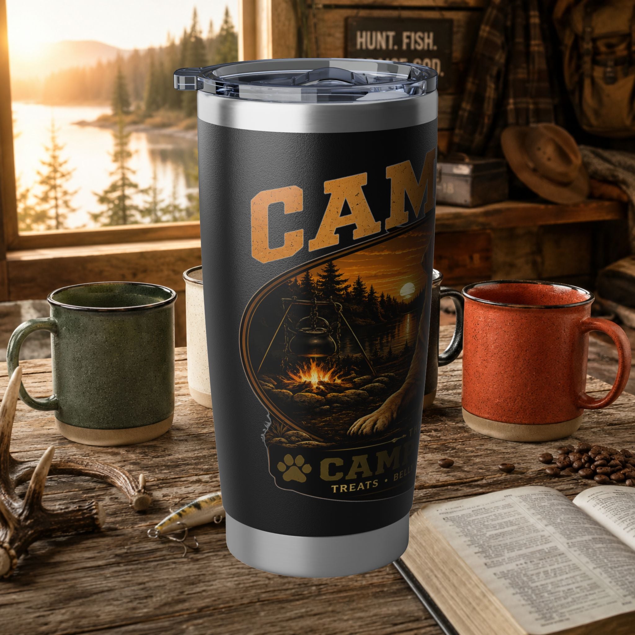 Camp Dog Travel Tumbler — 20oz Insulated Camping & Outdoors Stainless Steel Mug
