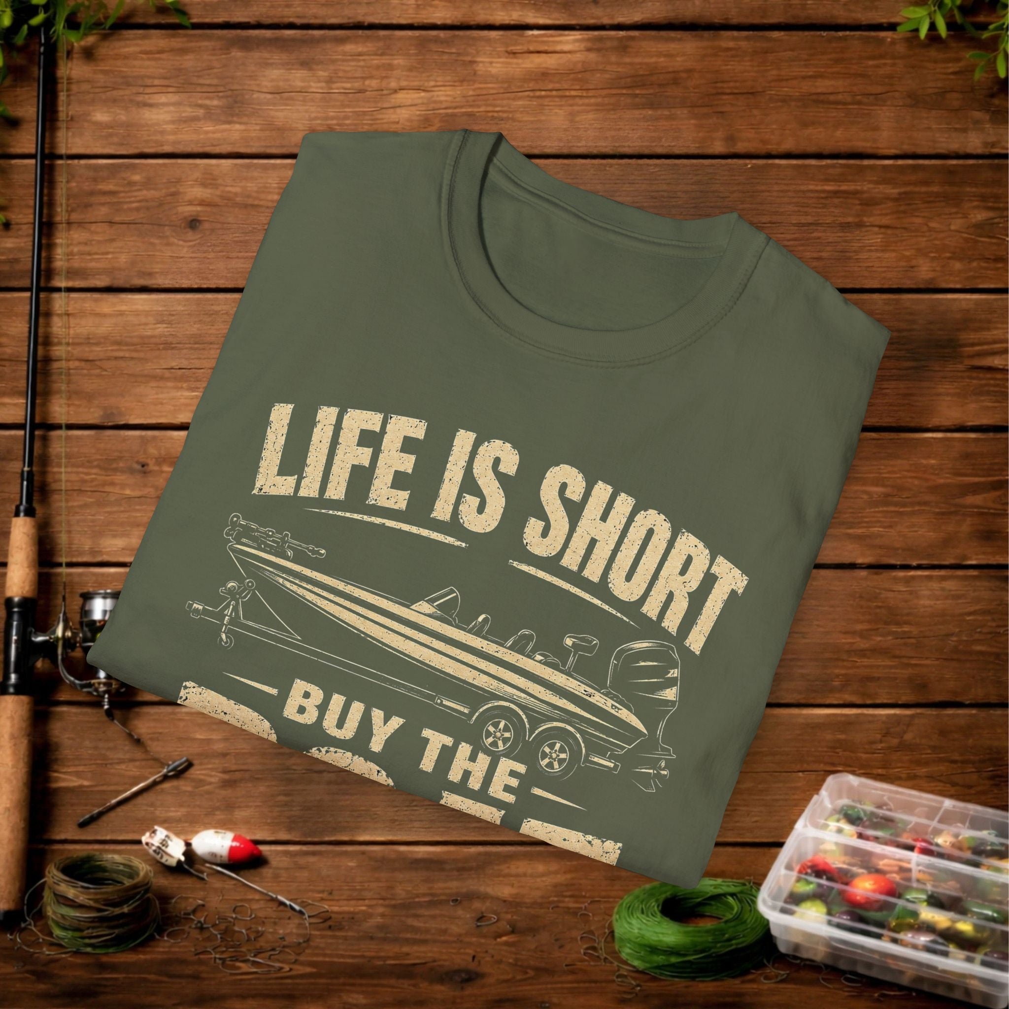 Boat T‑Shirt — "Life Is Short, Buy The Boat" Vintage Fishing Tee