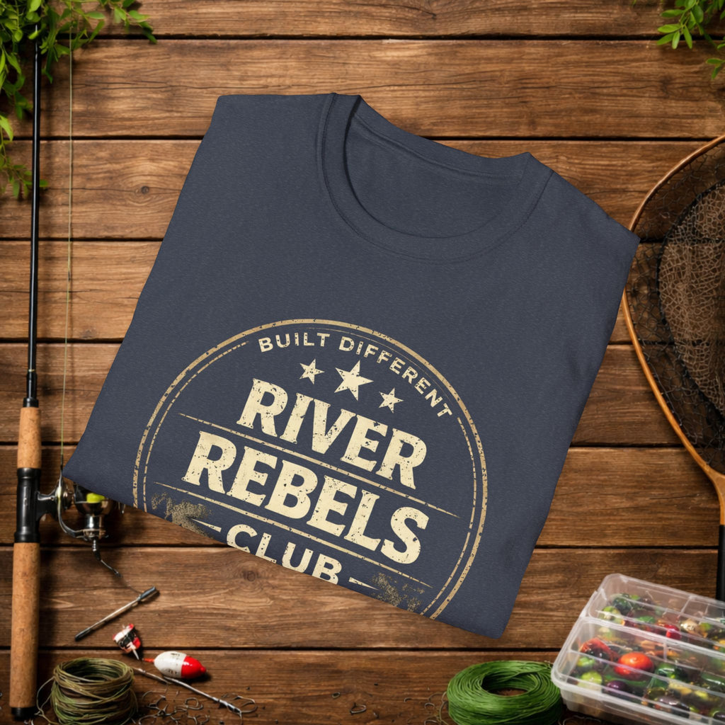 River Rebels Club Shirt – Built Different Fishing Tee – Earn Your Catch Outdoor Shirt – Rustic River Life Apparel