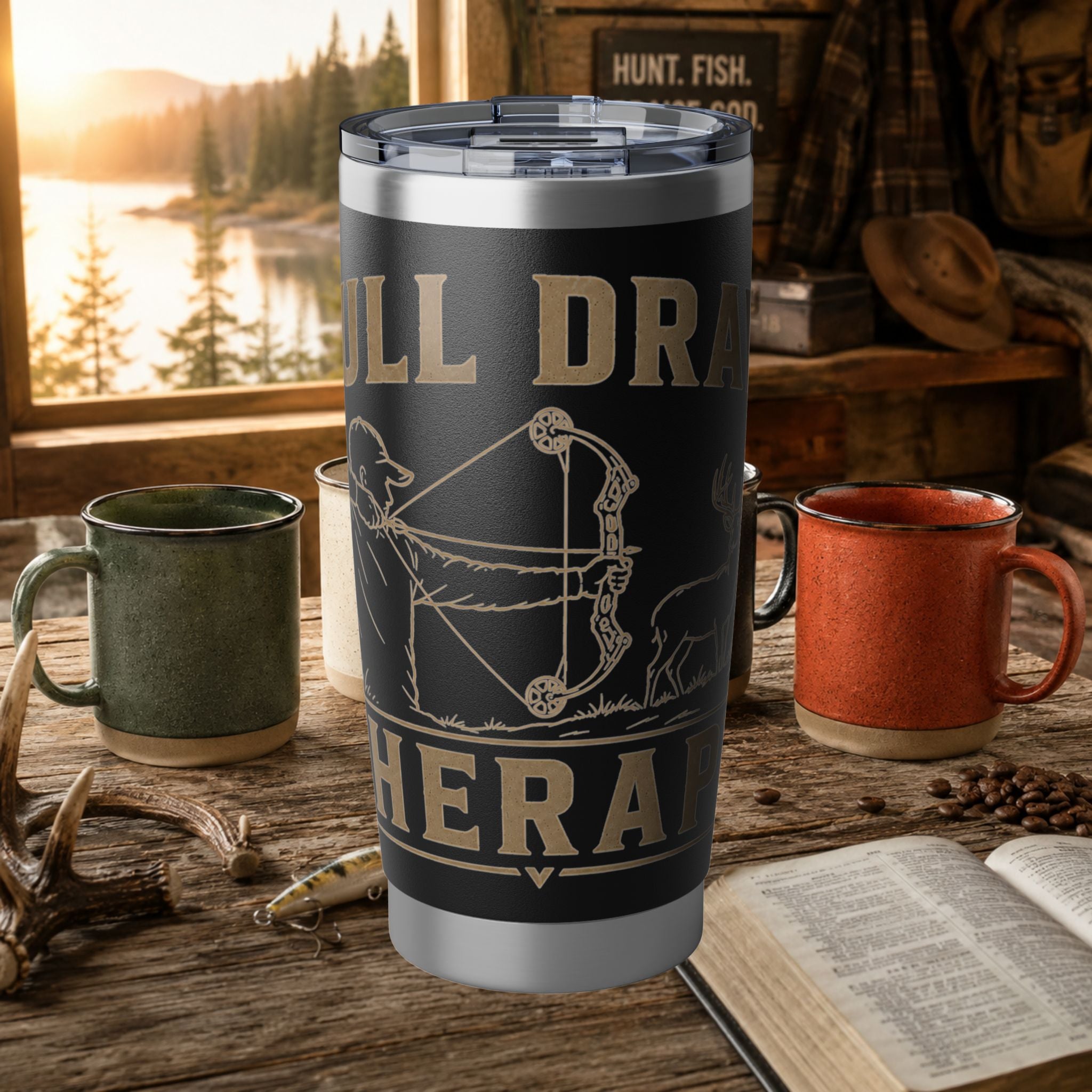 20oz Tumbler — 'Full Draw' Bow Hunting Travel Mug (Insulated Stainless Steel)