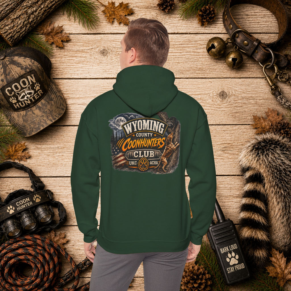 Wyoming Coonhunters Club Hoodie – Dual print badge front/banner back