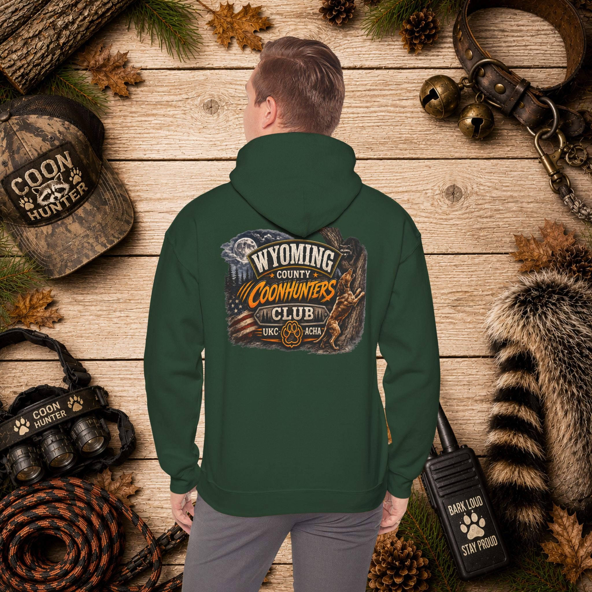 Wyoming Coonhunters Club Hoodie – Dual print badge front/banner back