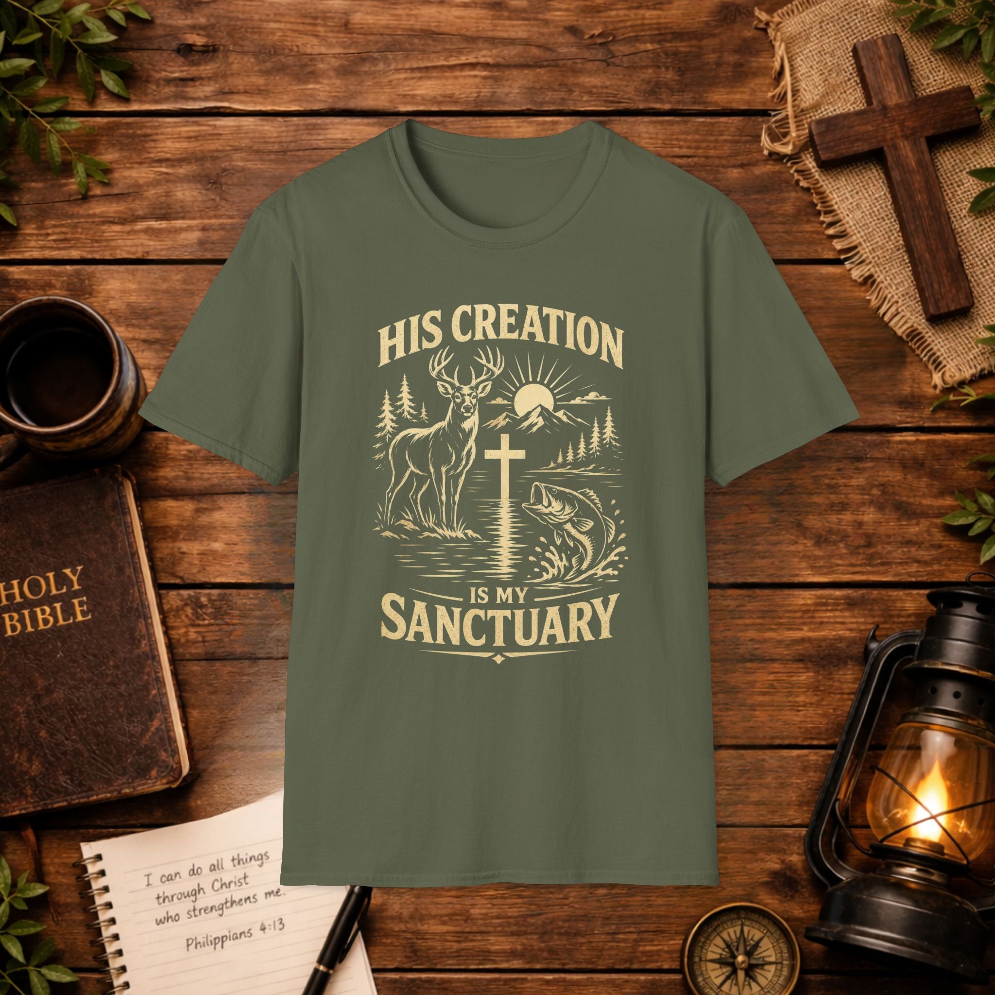 Christian Outdoors T-Shirt — "His Creation Is My Sanctuary" Faith Hunting Tee