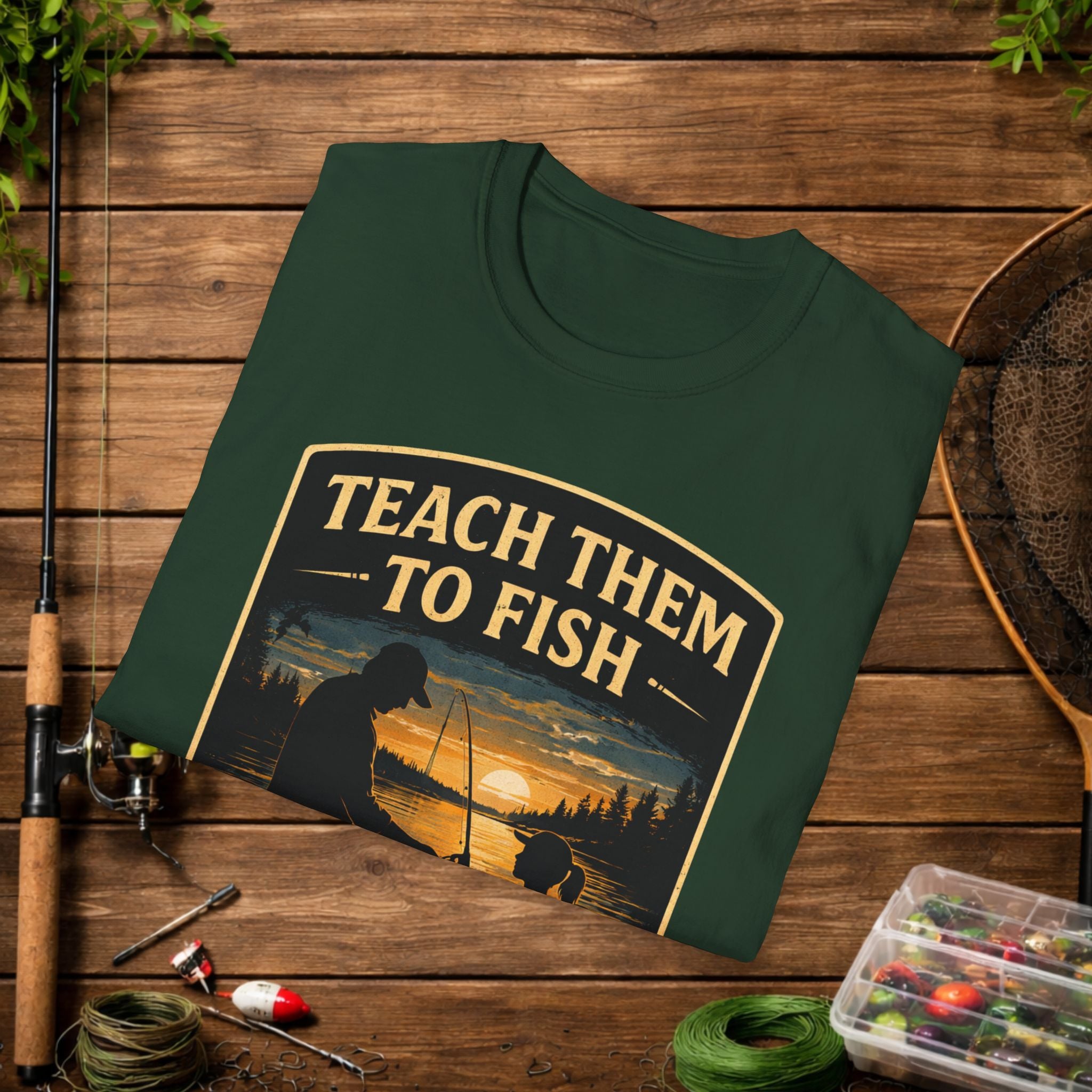 Teach Them to Fish T-Shirt — Father & Child Fishing Badge Tee