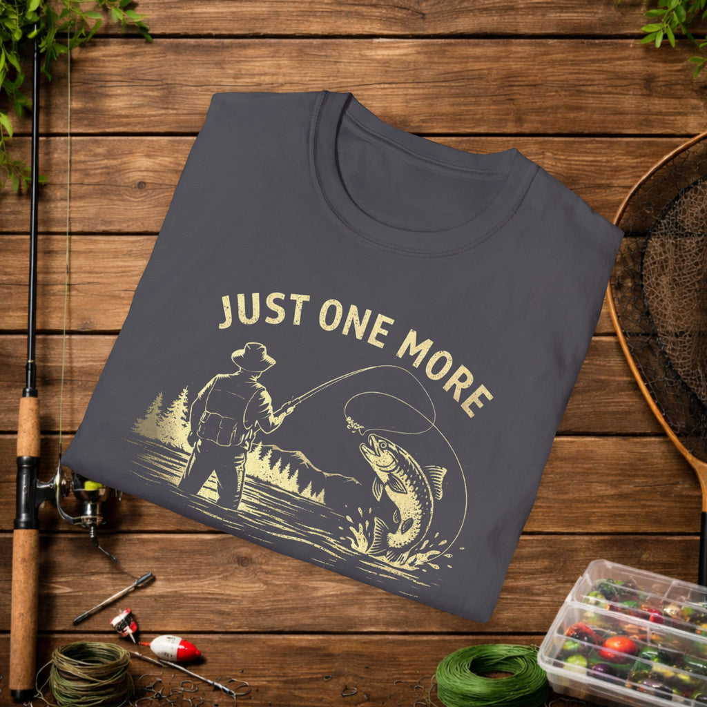 Fishing T-Shirt — "Just One More Cast" Vintage Angler Tee