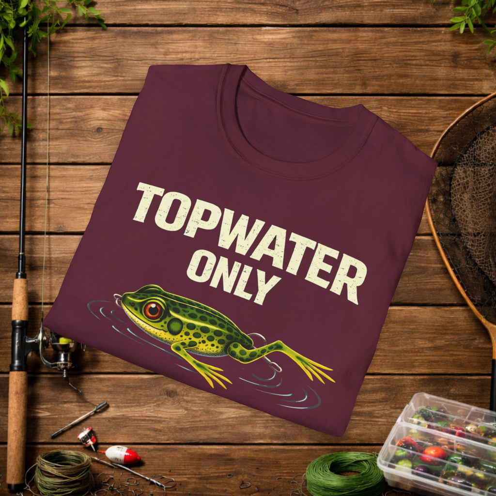 Topwater Only Shirt – No Subsurface Fishing Tee – Frog Lure Bass Fishing Shirt – Topwater Angler Shirt