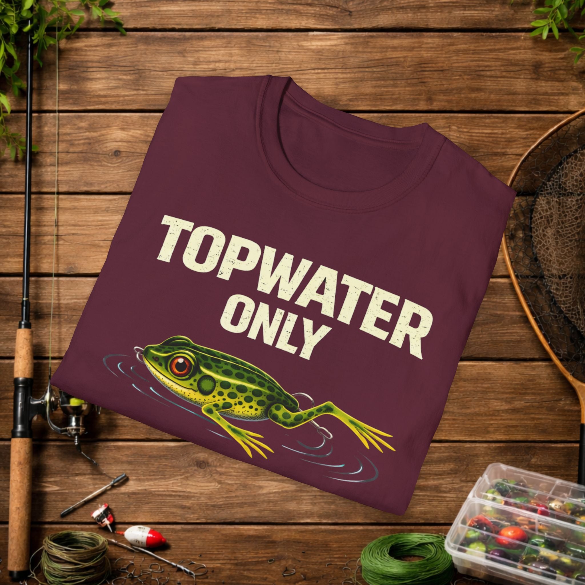 Topwater Only Shirt – No Subsurface Fishing Tee – Frog Lure Bass Fishing Shirt – Topwater Angler Shirt