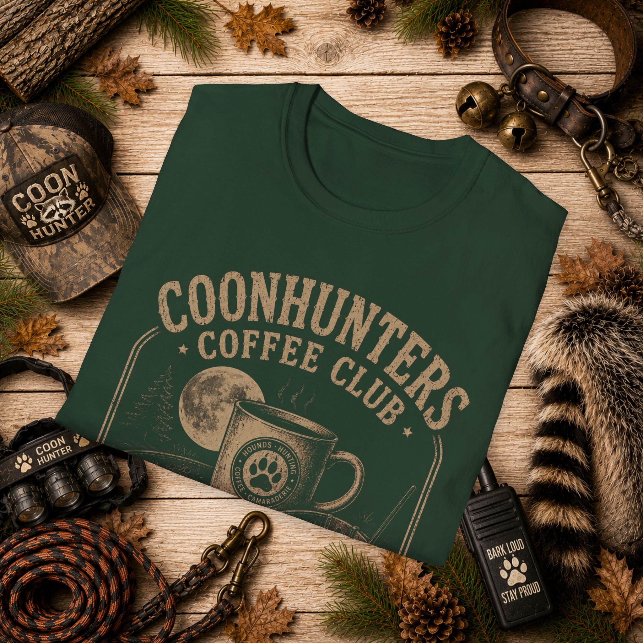 Coonhunters Coffee Club T-Shirt — Vintage Moon & Mug Graphic