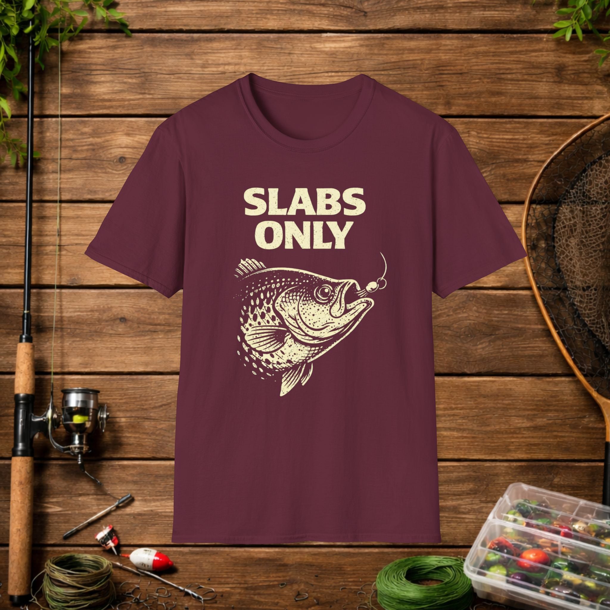 Slabs Only Crappie Fishing Shirt – Minimal Crappie Head Jig Tee – Funny Crappie Angler Shirt – Fisherman Gift