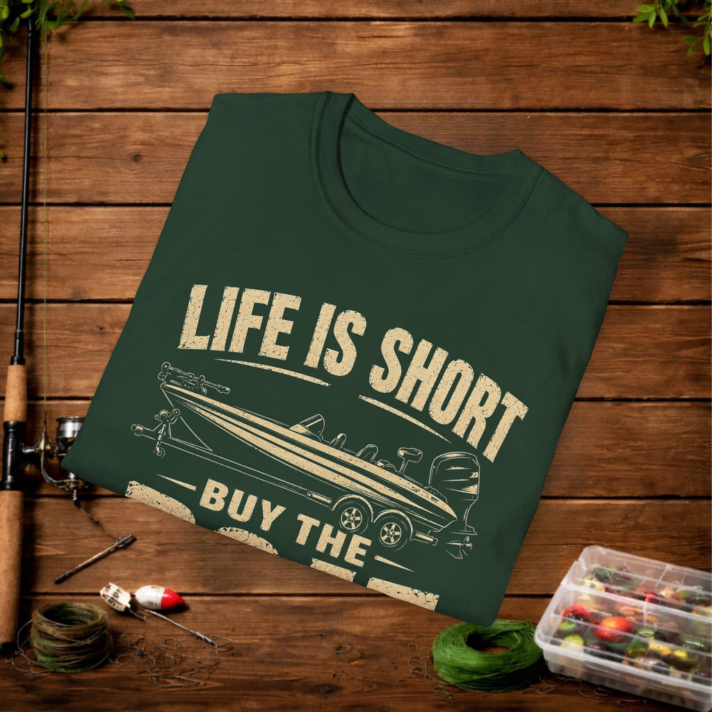 Boat T‑Shirt — "Life Is Short, Buy The Boat" Vintage Fishing Tee