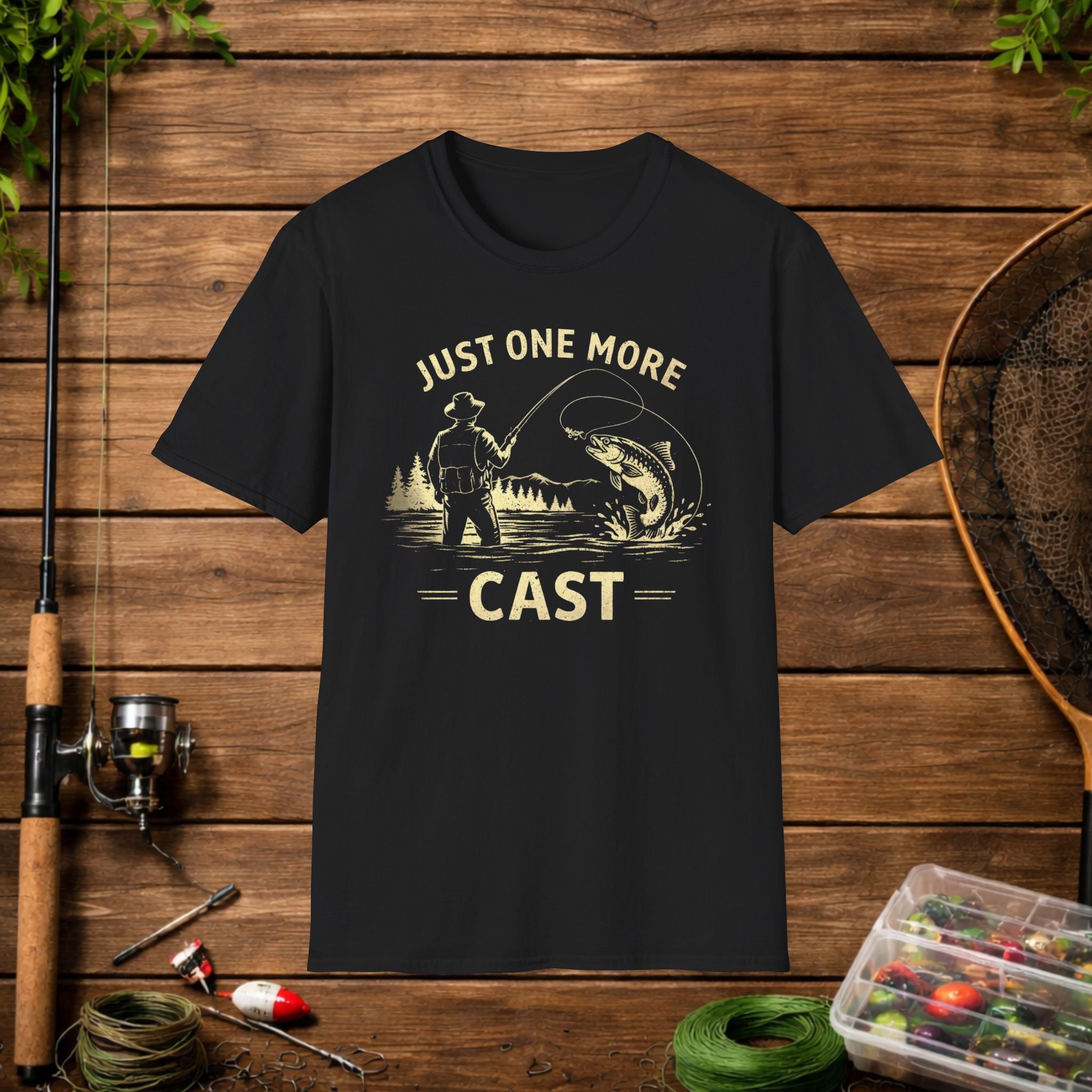Fishing T-Shirt — "Just One More Cast" Vintage Angler Tee