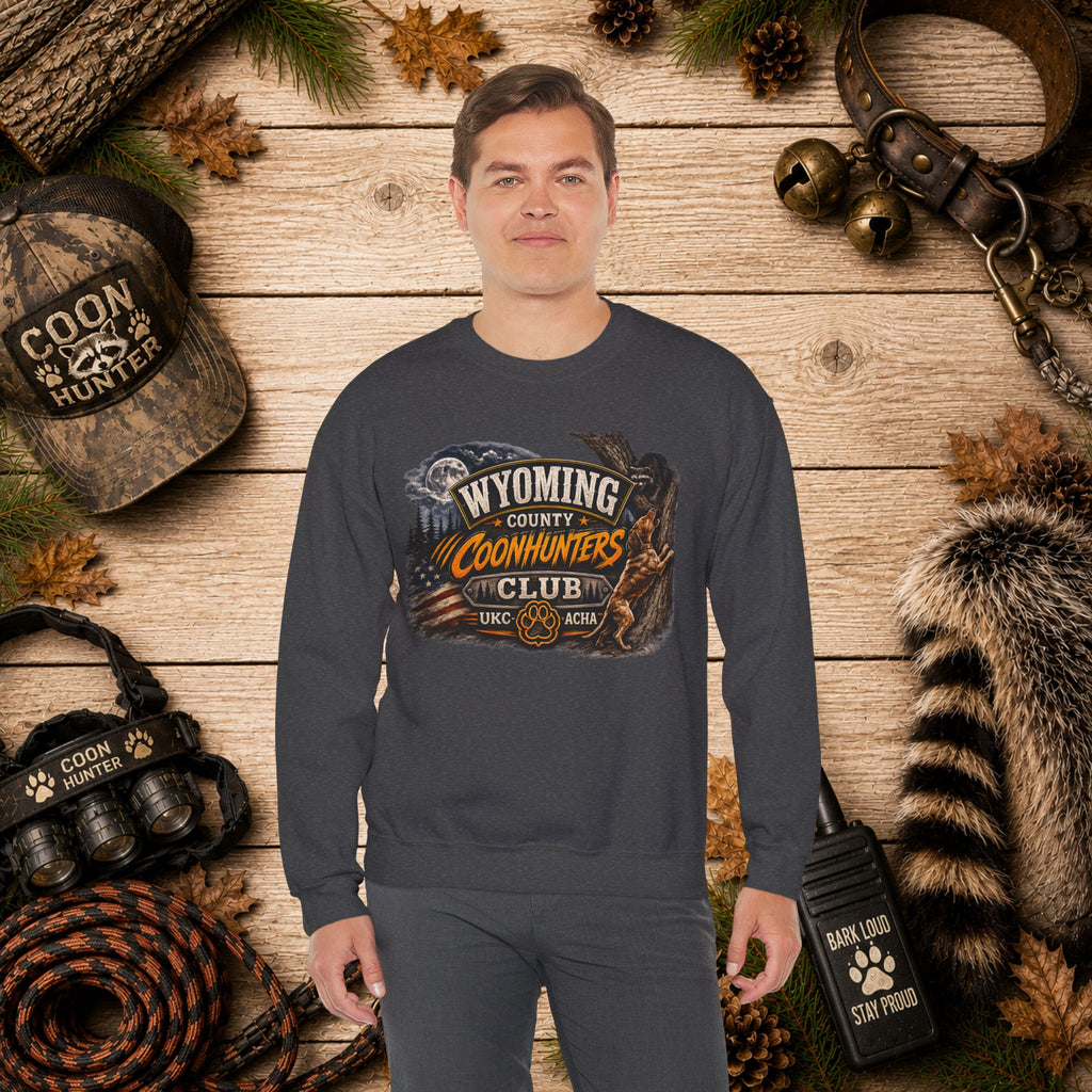 Wyoming County Coonhunters Club Sweatshirt Daul print Banner front/Badge back