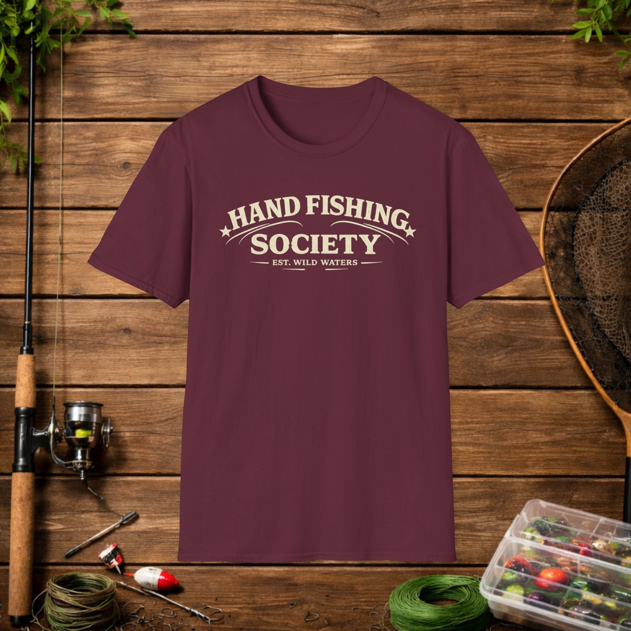 Hand Fishing Society Shirt – Catfish Noodling Tee – Wild Waters Fishing Shirt – River Life Outdoor Apparel