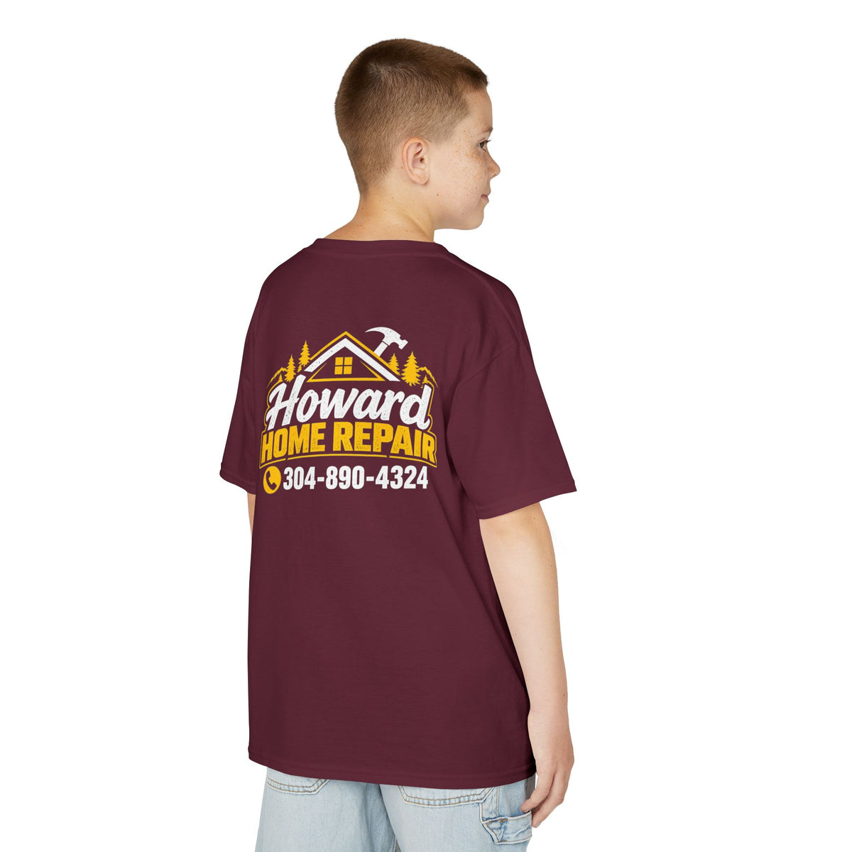 Kids Tee — "Howard Home Repair" Logo Back | Kids Workwear T‑Shirt, Phone Number