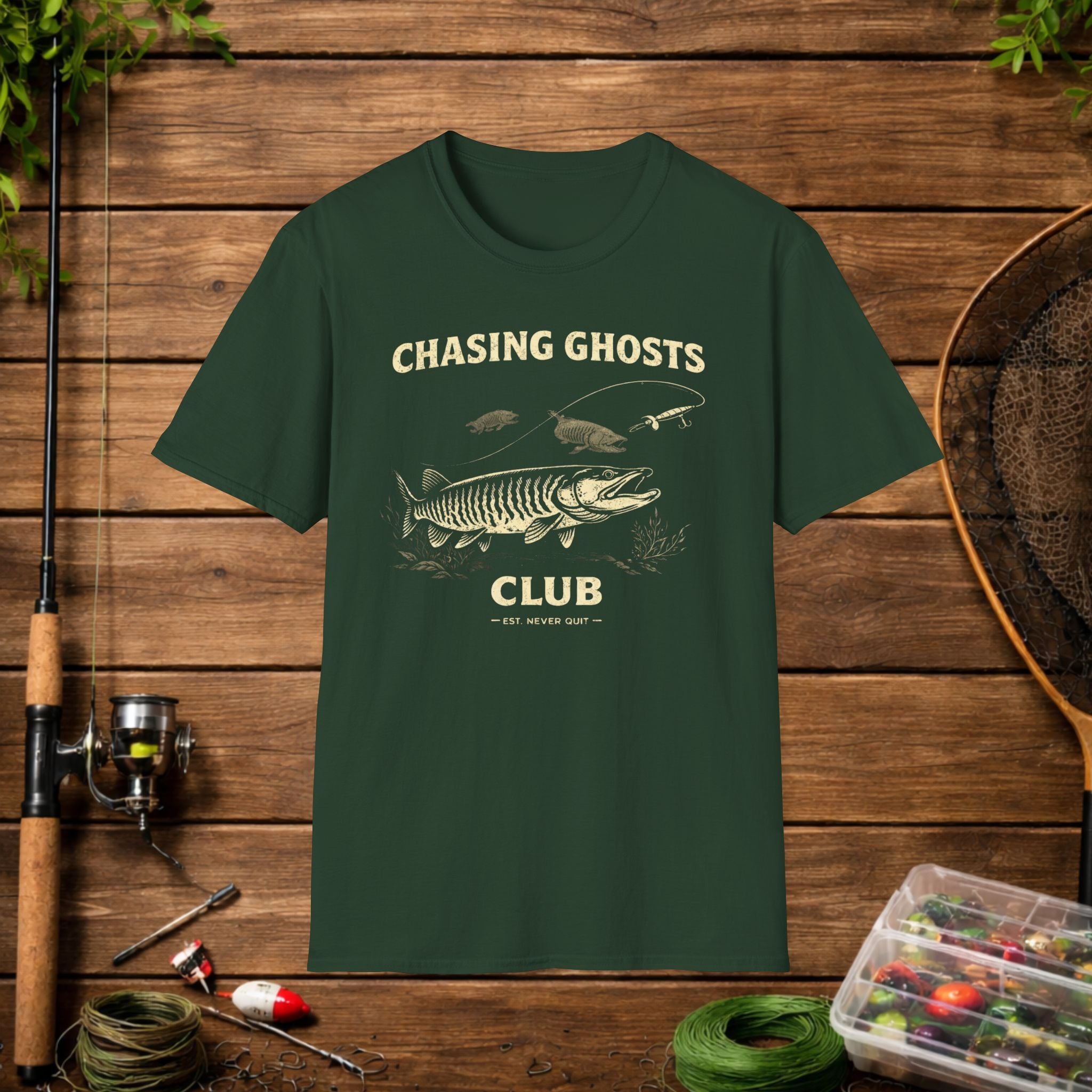 Chasing Ghosts Musky Shirt – Muskellunge Fishing Tee – Musky Angler Apparel – Vintage Fishing Shirt