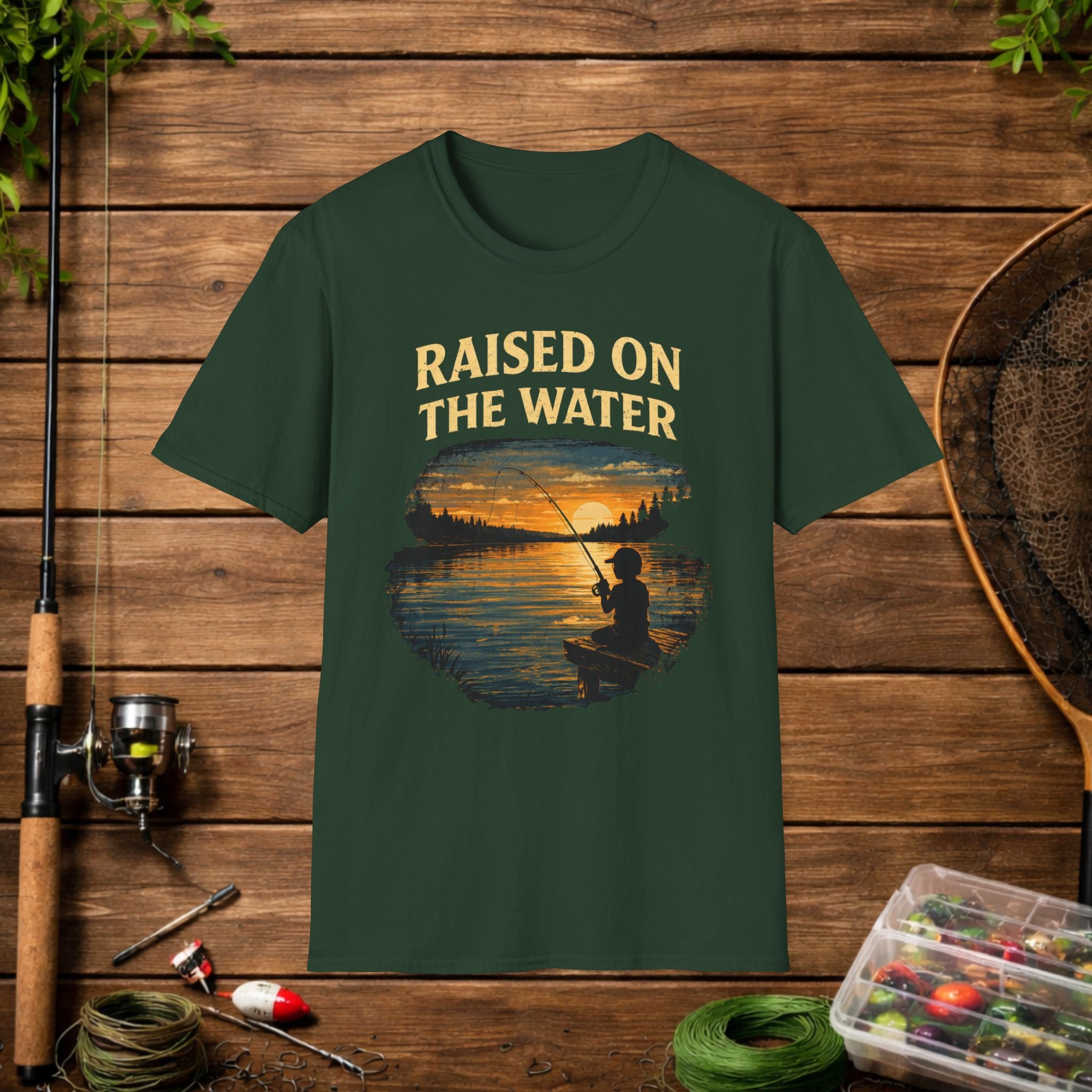 Raised On The Water Shirt – Fishing Dad Tee – Sunset Lake Fishing Shirt – Father Son Fishing Gift – Outdoor Lifestyle Apparel