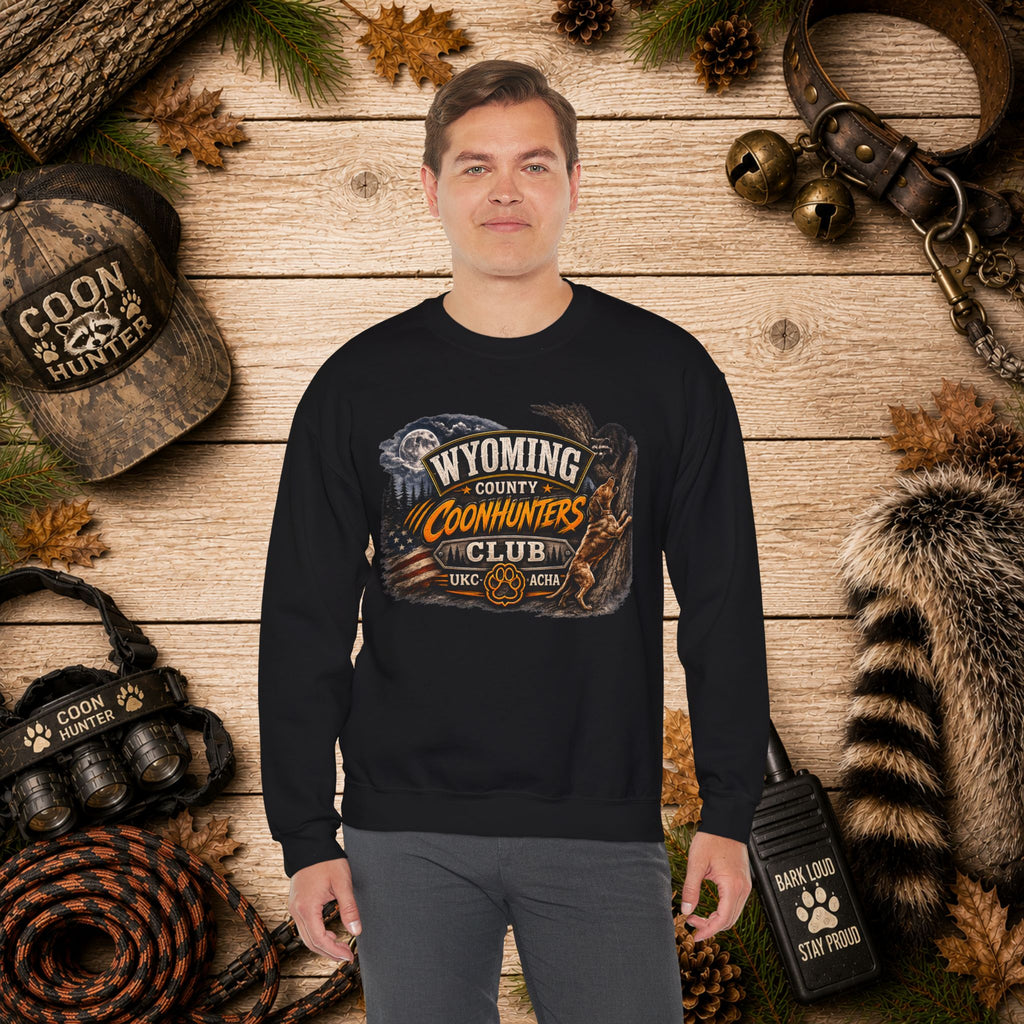 Wyoming County Coonhunters Club Sweatshirt Daul print Banner front/Badge back