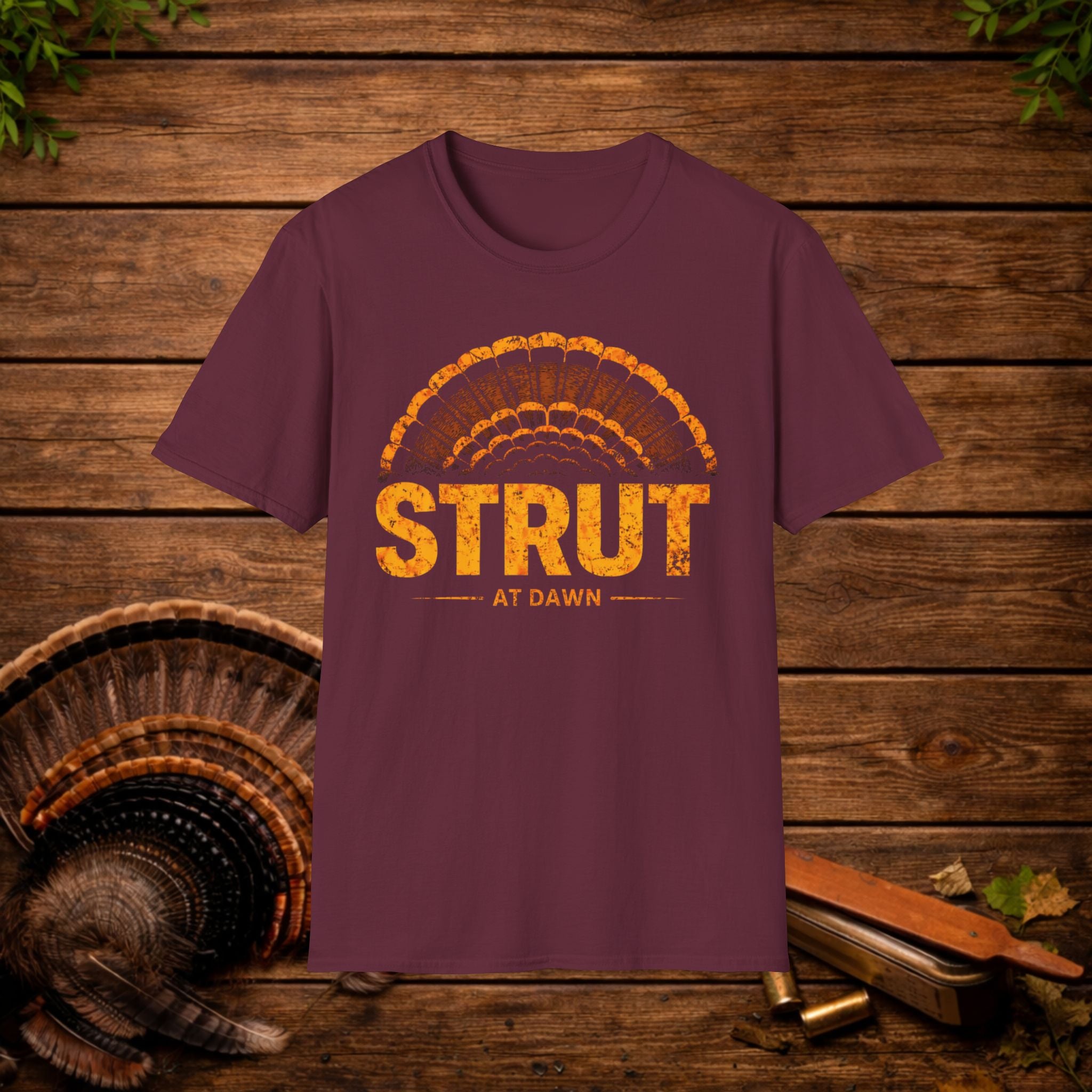 Strut at Dawn Turkey Hunting Shirt – Minimal Gobbler Tail Tee – Spring Turkey Season Hunter Shirt – Vintage Hunting Apparel