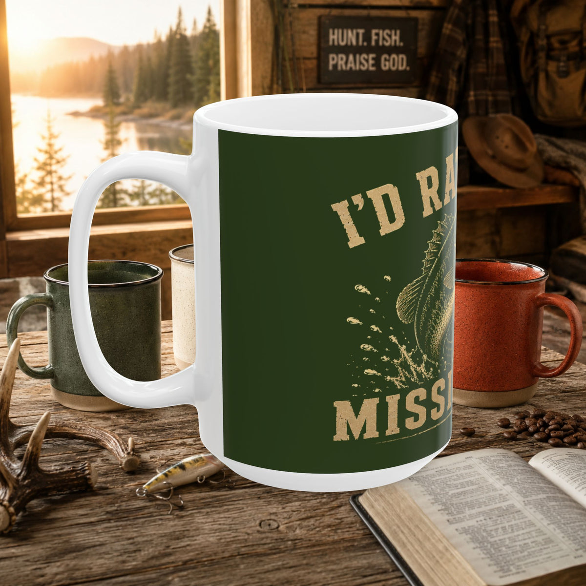 I'd Rather Be Missing Fish Bass Fishing Coffee Mug – 15oz