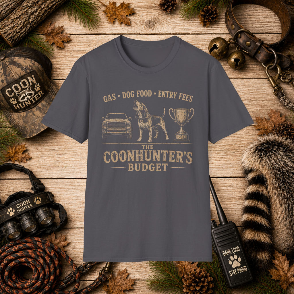 Coonhunter's Budget T-Shirt | Gas Dog Food Entry Fees | Funny Coon Hunting Tee | Wild Wonderful Wear